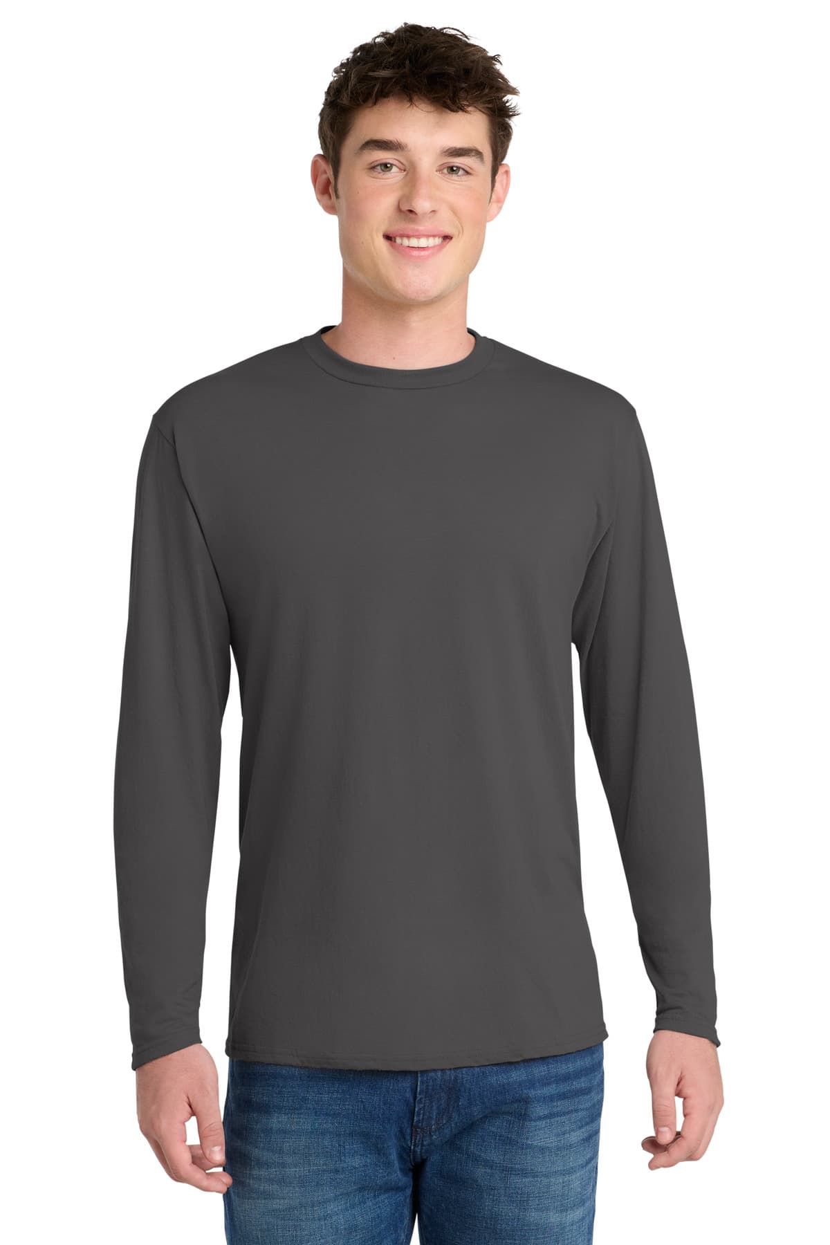 Port & Co  Long Sleeve Performance Blend Tee — Charcoal