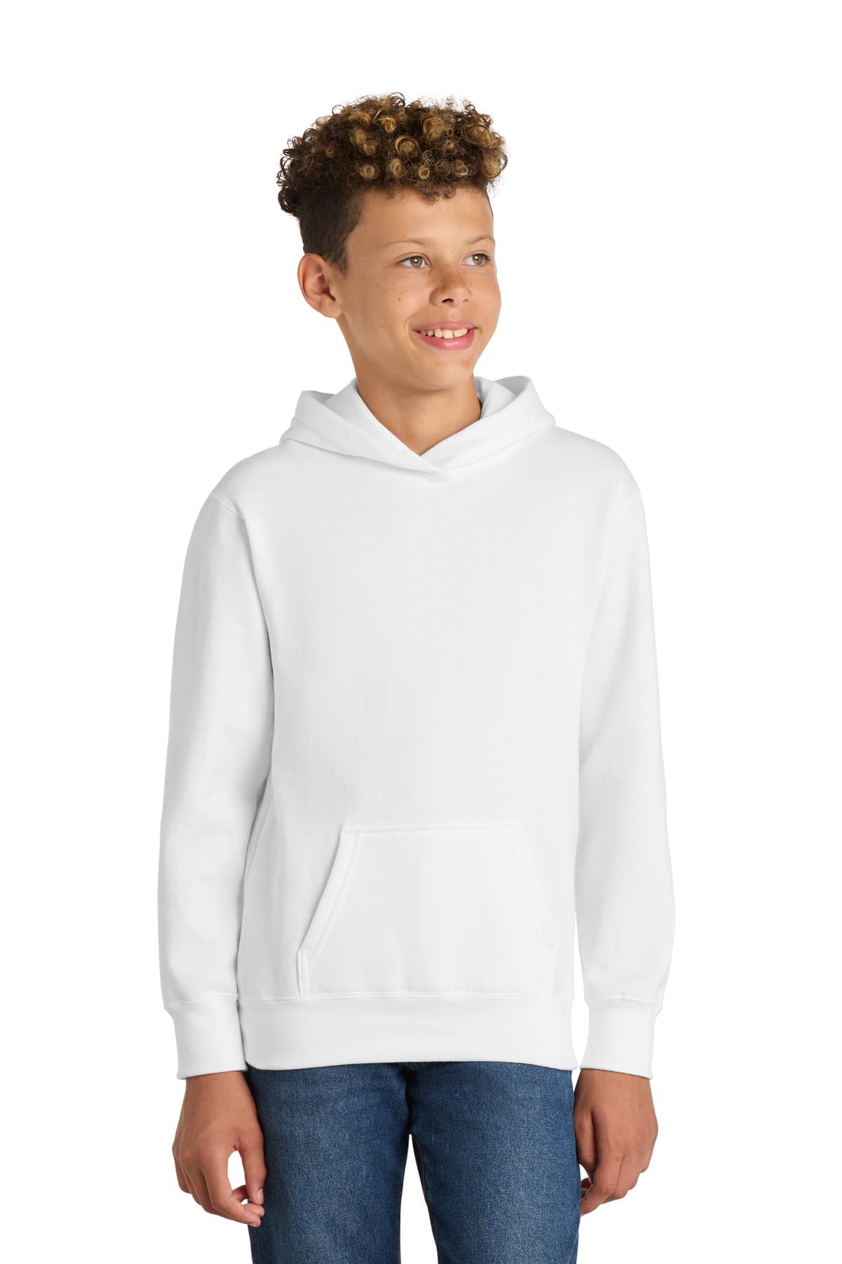 Port & Co  Youth Fan Favorite Fleece Pullover Hooded Sweatshirt — White