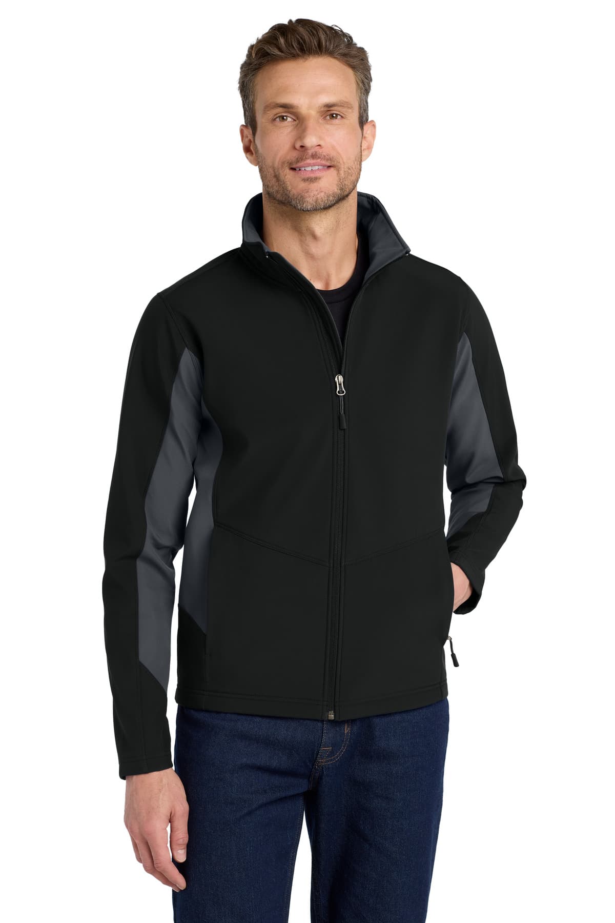 Port Authority ® Core Colorblock Soft Shell Jacket — Black/ Battleship Grey