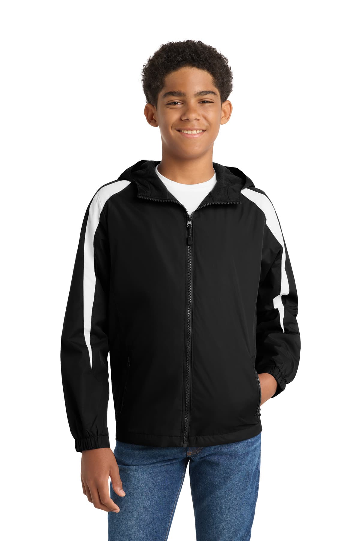 Sport-Tek ® Youth Fleece-Lined Colorblock Jacket — Black/ White