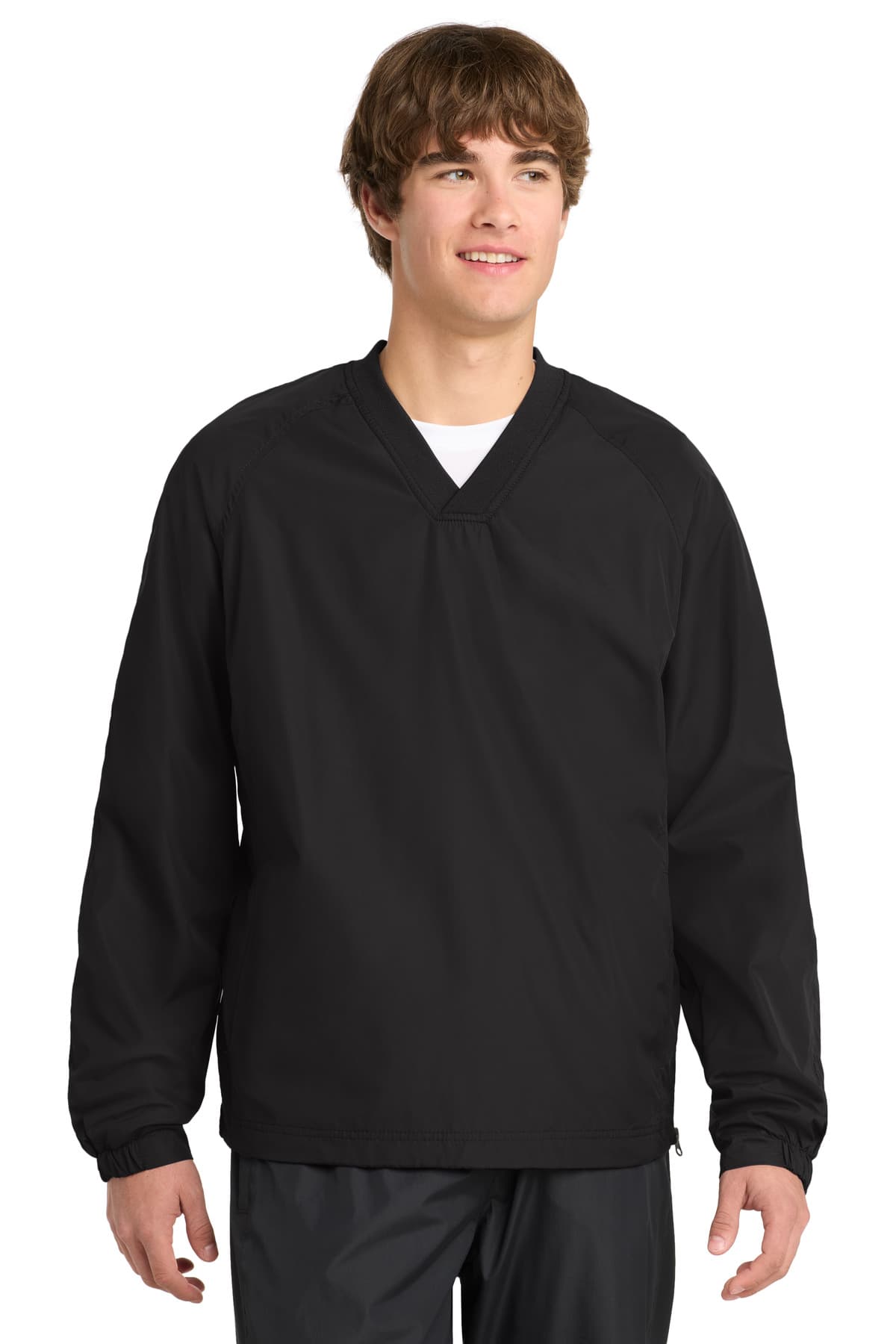 Sport-Tek ® V-Neck Raglan Wind Shirt — Black