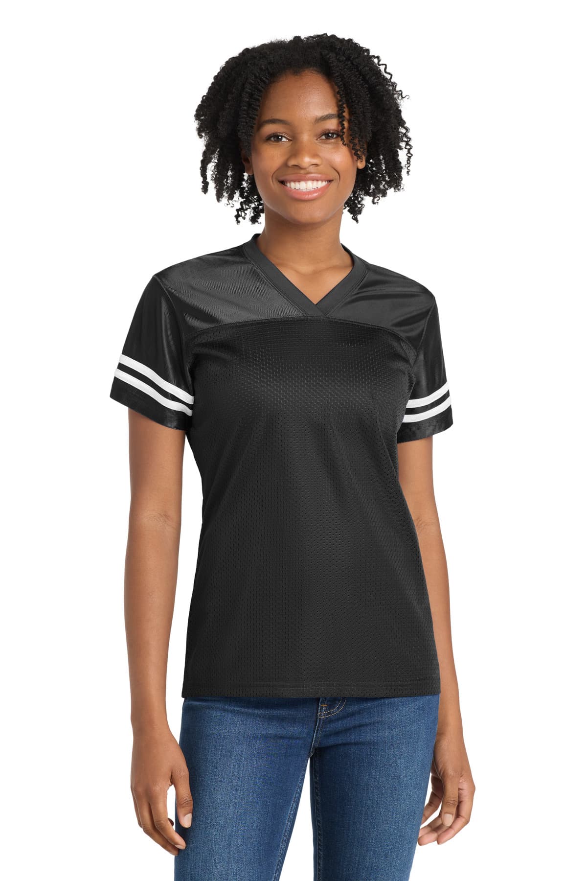 Sport-Tek ® Women's PosiCharge ® Replica Jersey — Black/ White