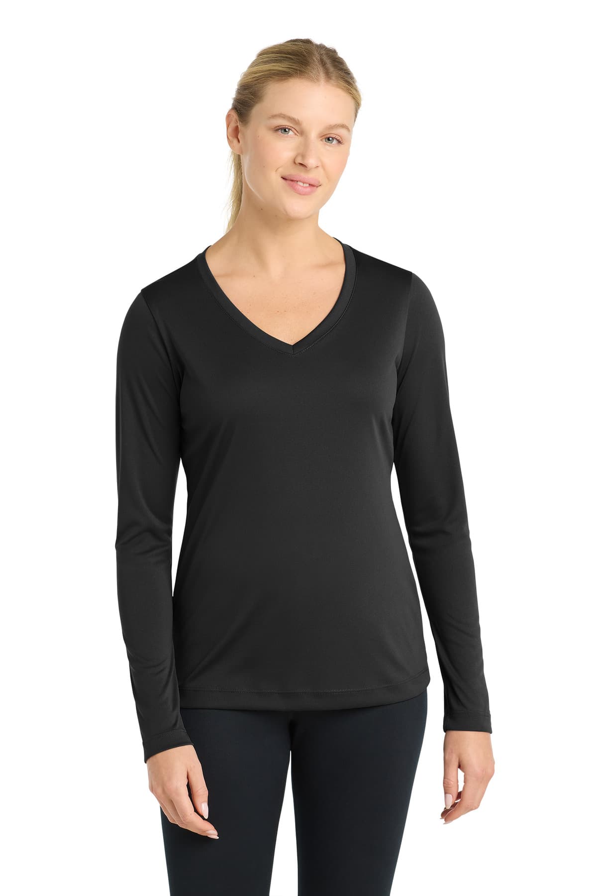 Sport-Tek ® Women's Long Sleeve PosiCharge ® Competitor V-Neck Tee — Black