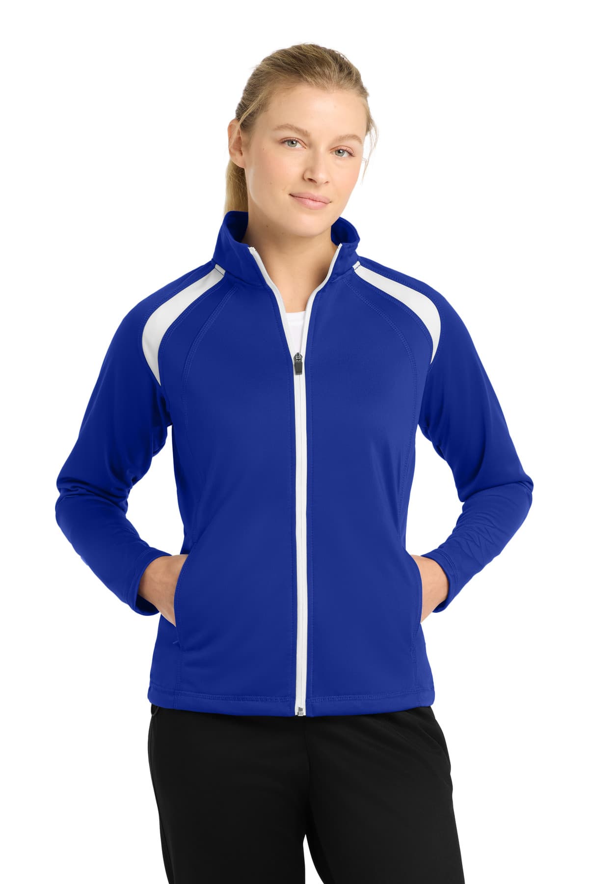 Sport-Tek ® Women's Tricot Track Jacket — True Royal/ White