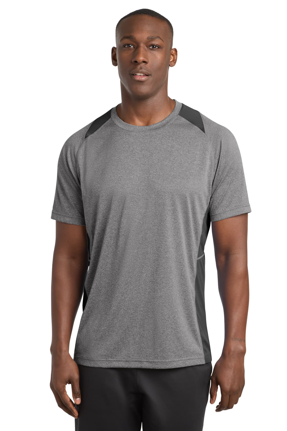 Sport-Tek ® Heather Colorblock Contender  Tee — Vintage Heather/ Black