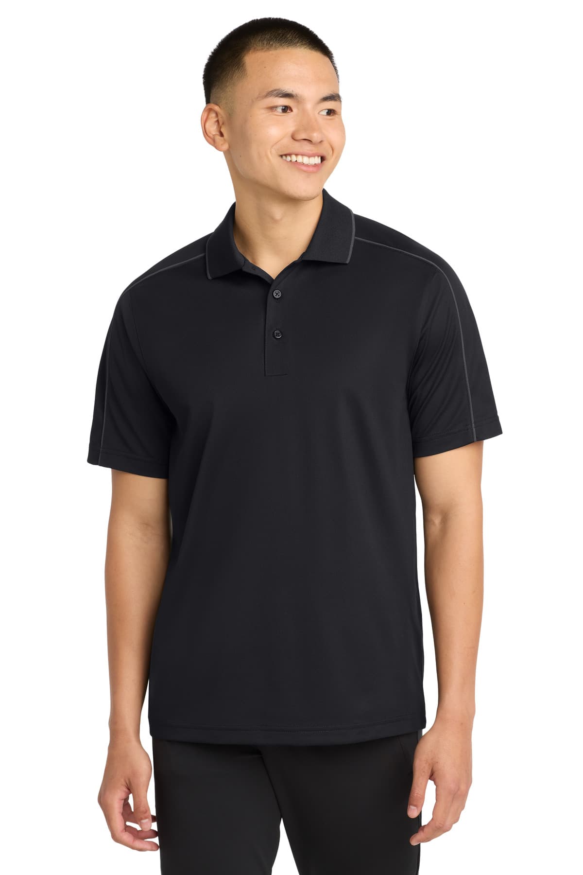Sport-Tek ® Micropique Sport-Wick ® Piped Polo — Black/ Iron Grey