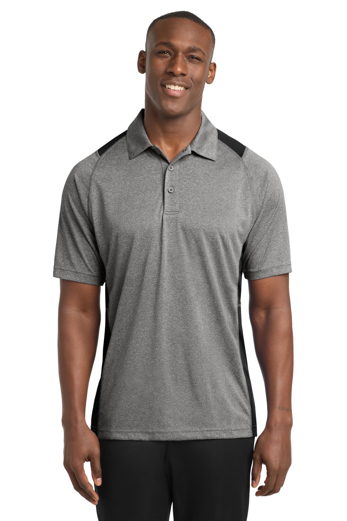 Sport-Tek ® Heather Colorblock Contender  Polo — Vintage Heather/ Black