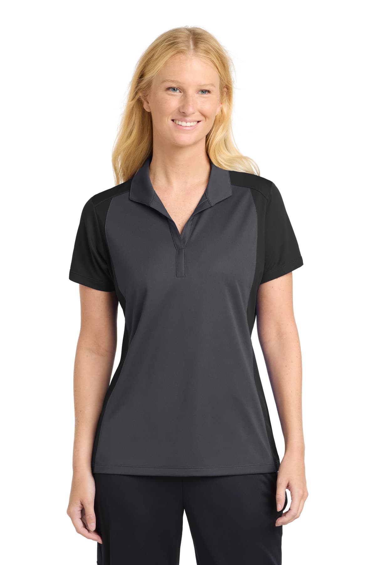 Sport-Tek ® Women's Colorblock Micropique Sport-Wick ® Polo — Iron Grey/ Black