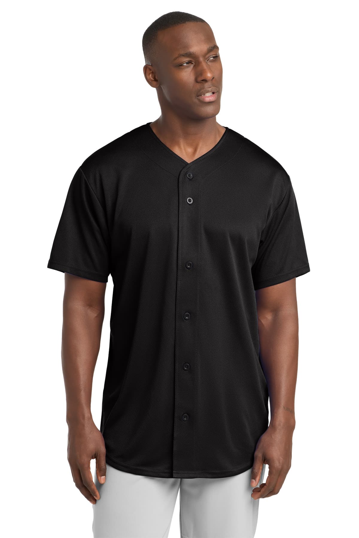 Sport-Tek ® PosiCharge ® Tough Mesh Full-Button Jersey — Black