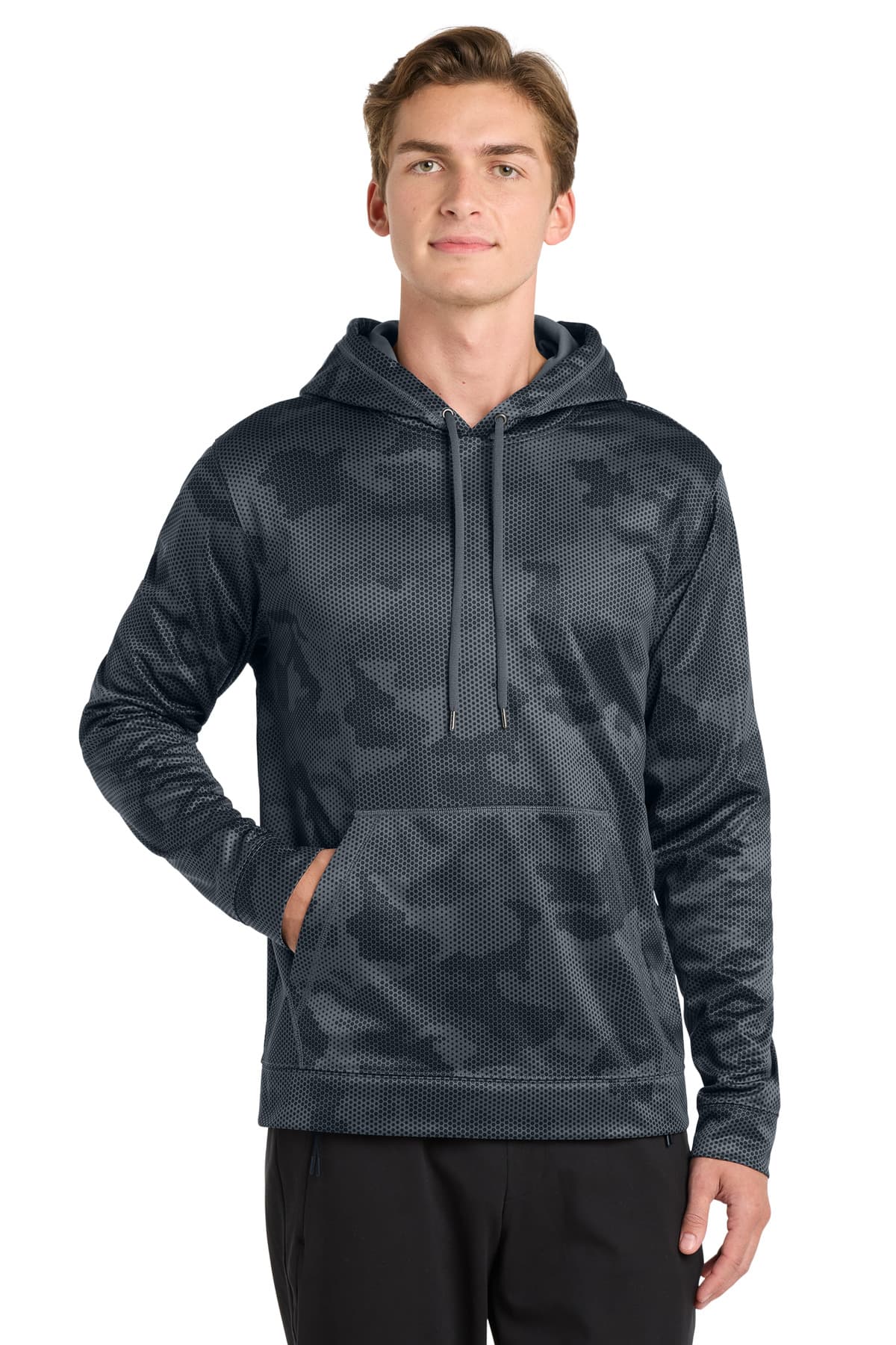 Sport-Tek ® Sport-Wick ® CamoHex Fleece Hooded Pullover — Dark Smoke Grey