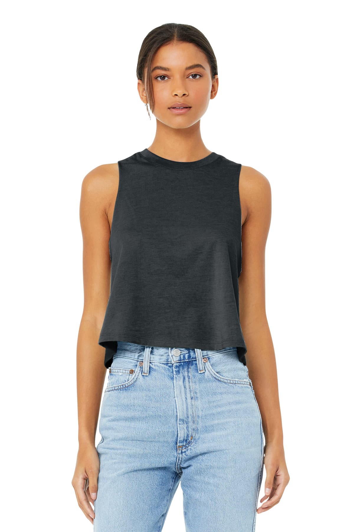 BELLA+CANVAS ® Women's Racerback Cropped Tank — Dark Grey Heather