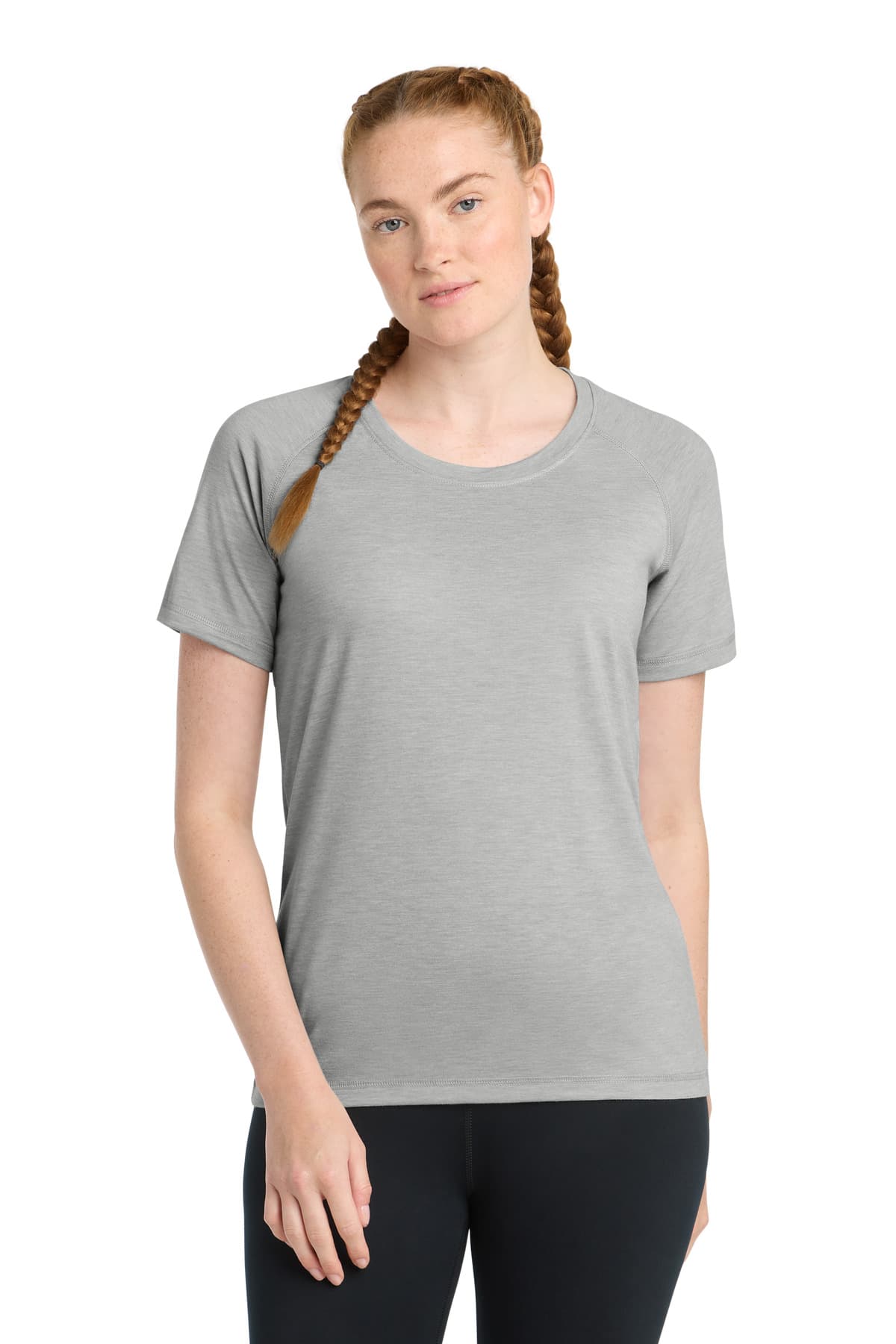Sport-Tek ® Women's PosiCharge ® Tri-Blend Wicking Scoop Neck Raglan Tee — Light Grey Heather