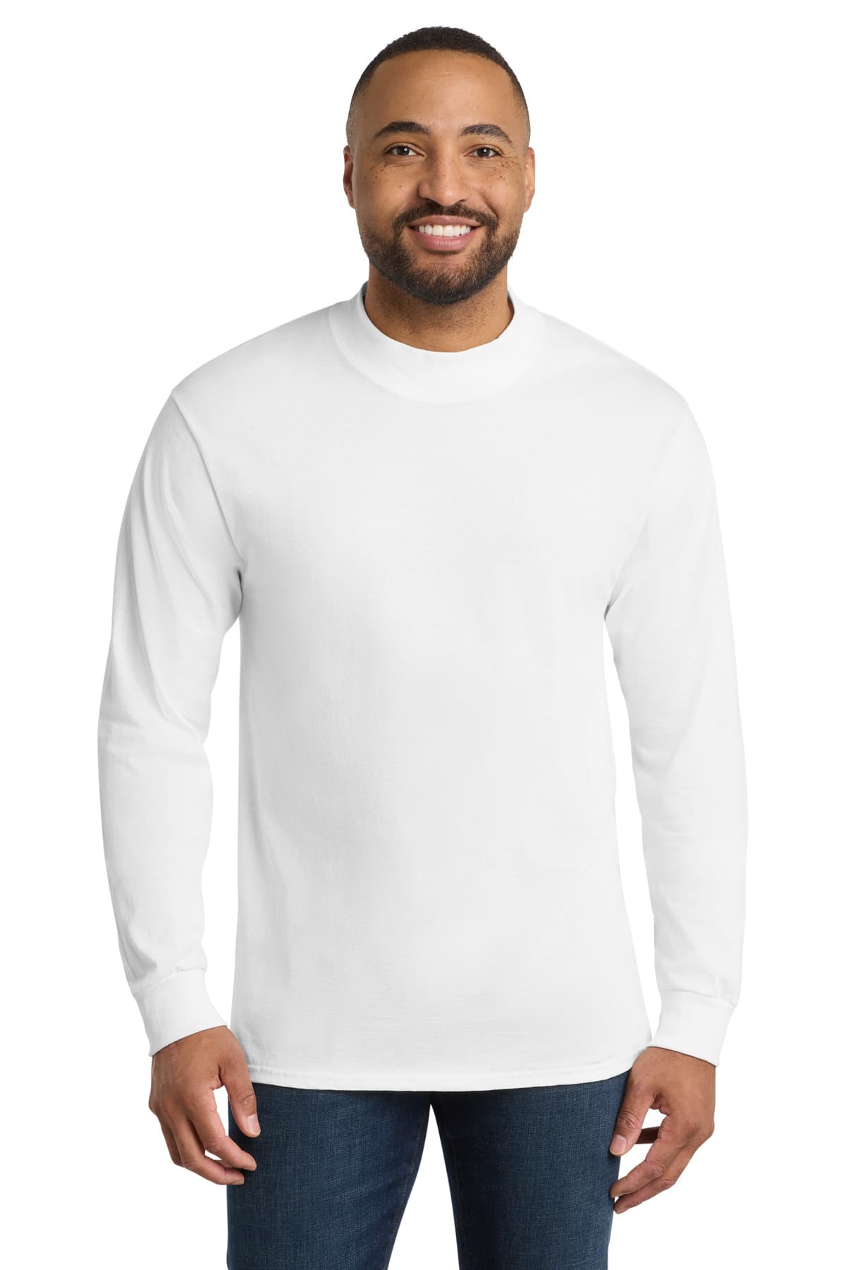 Port & Co  Essential Mock Turtleneck — White