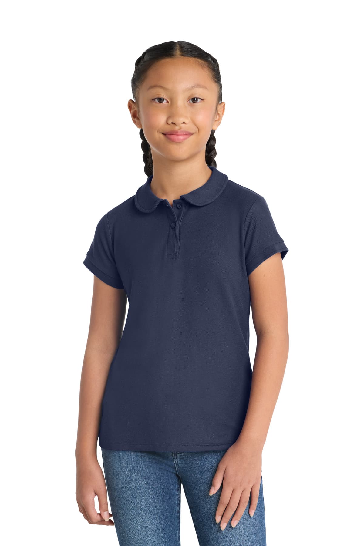 Port Authority ® Girls Silk Touch  Peter Pan Collar Polo — Navy