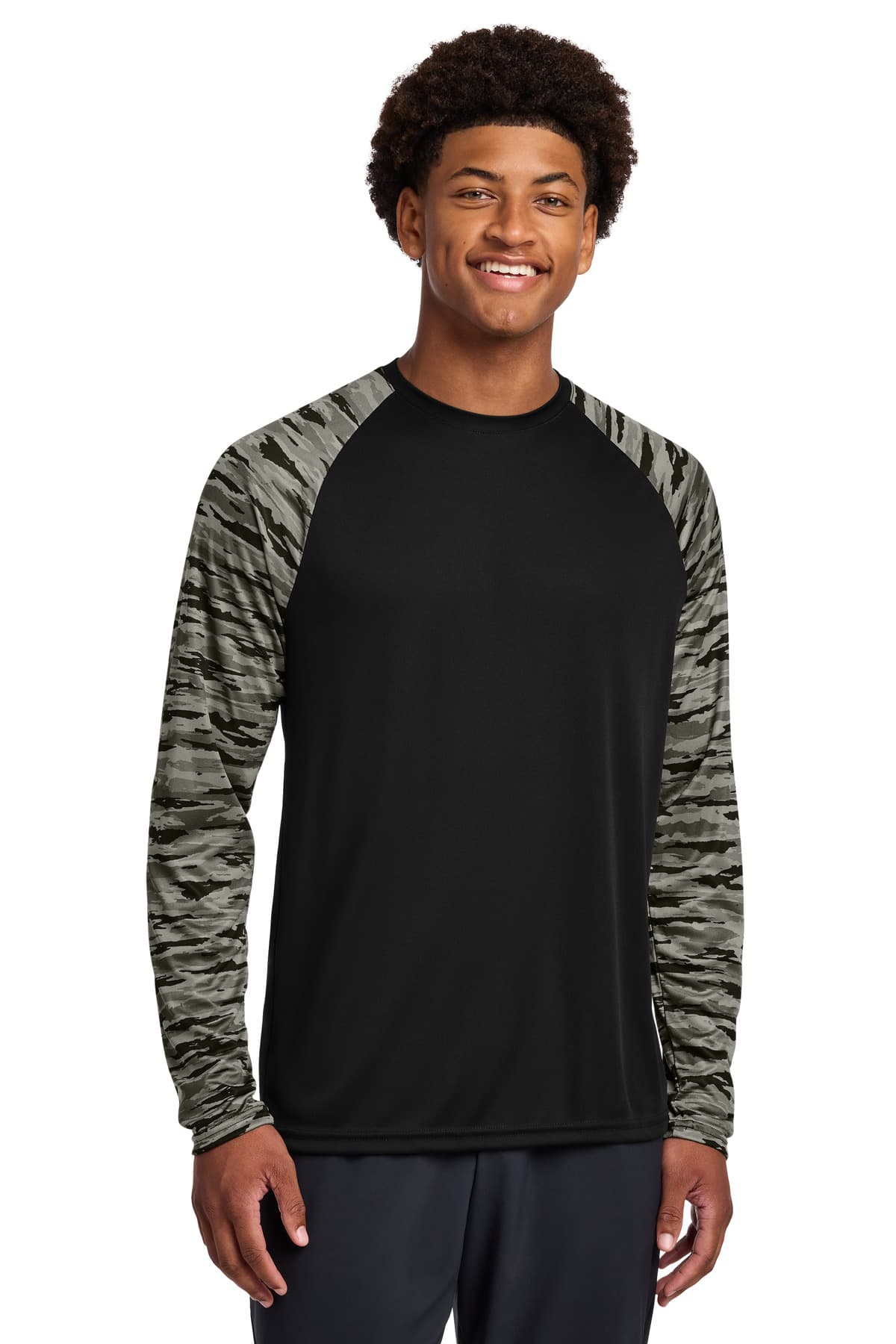Sport-Tek ® Drift Camo Colorblock Long Sleeve Tee — Black