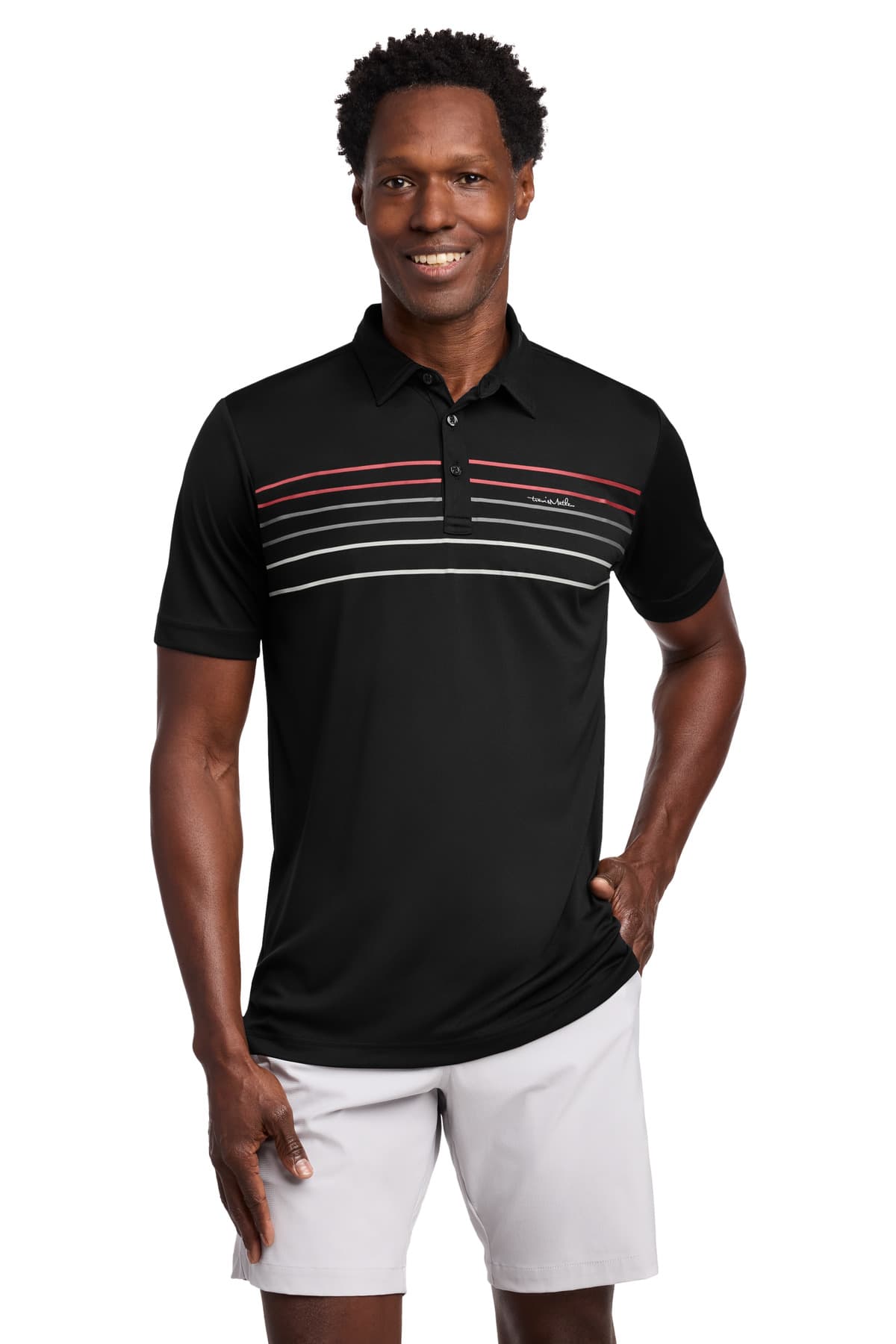 TravisMathew Coto Performance Chest Stripe Polo — Black