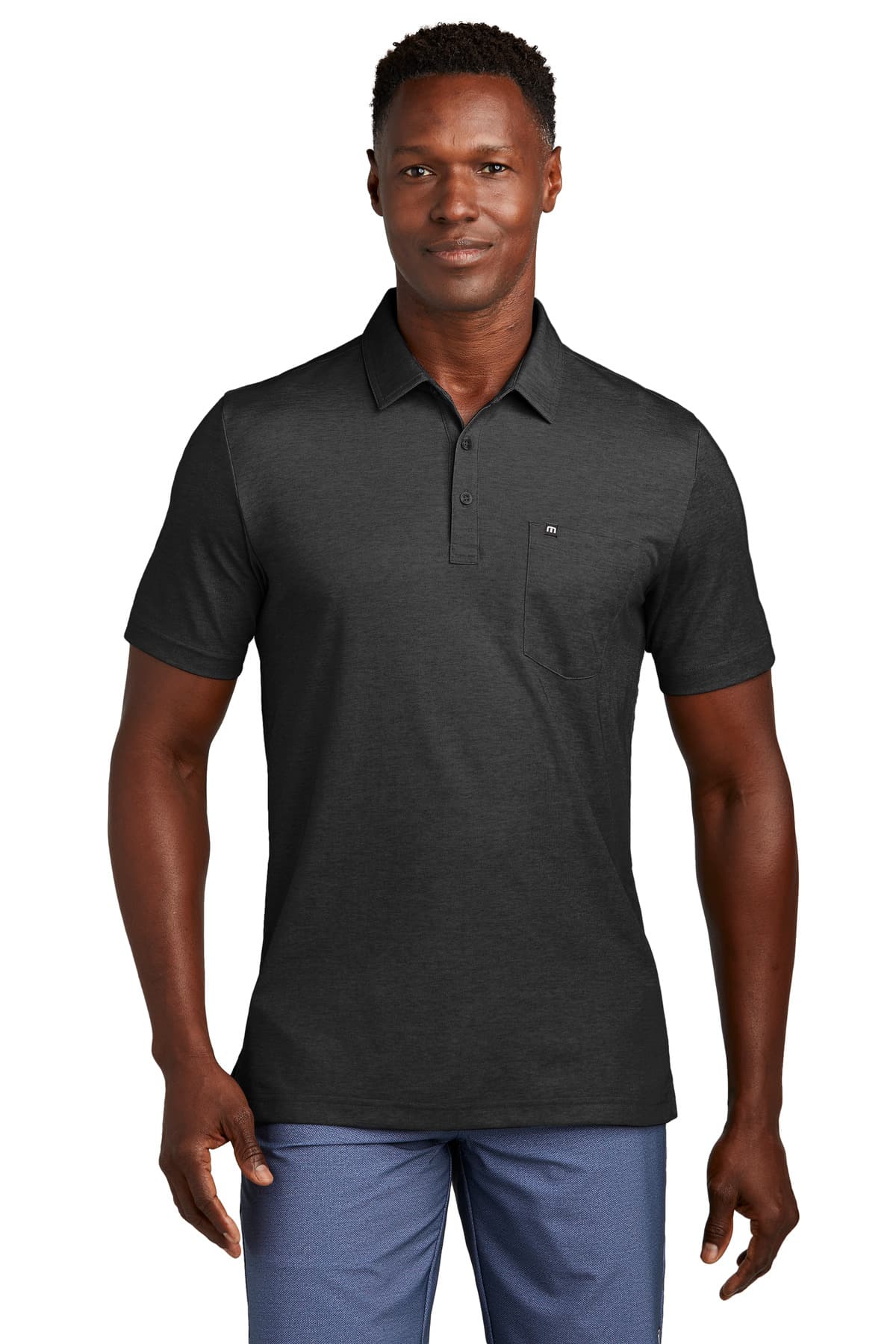 TravisMathew Oceanside Heather Pocket Polo — Black Heather