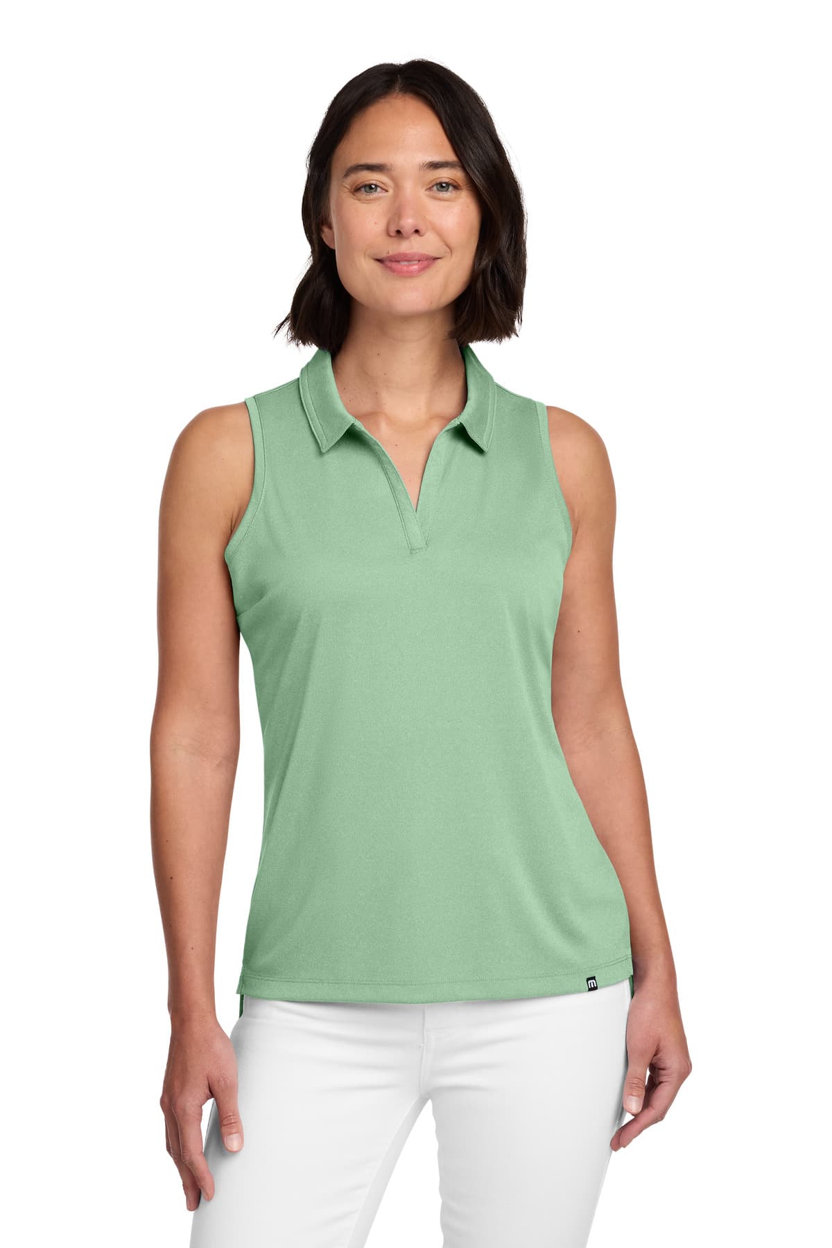 TravisMathew Women's Coto Performance Sleeveless Polo — Beryl Green Heather