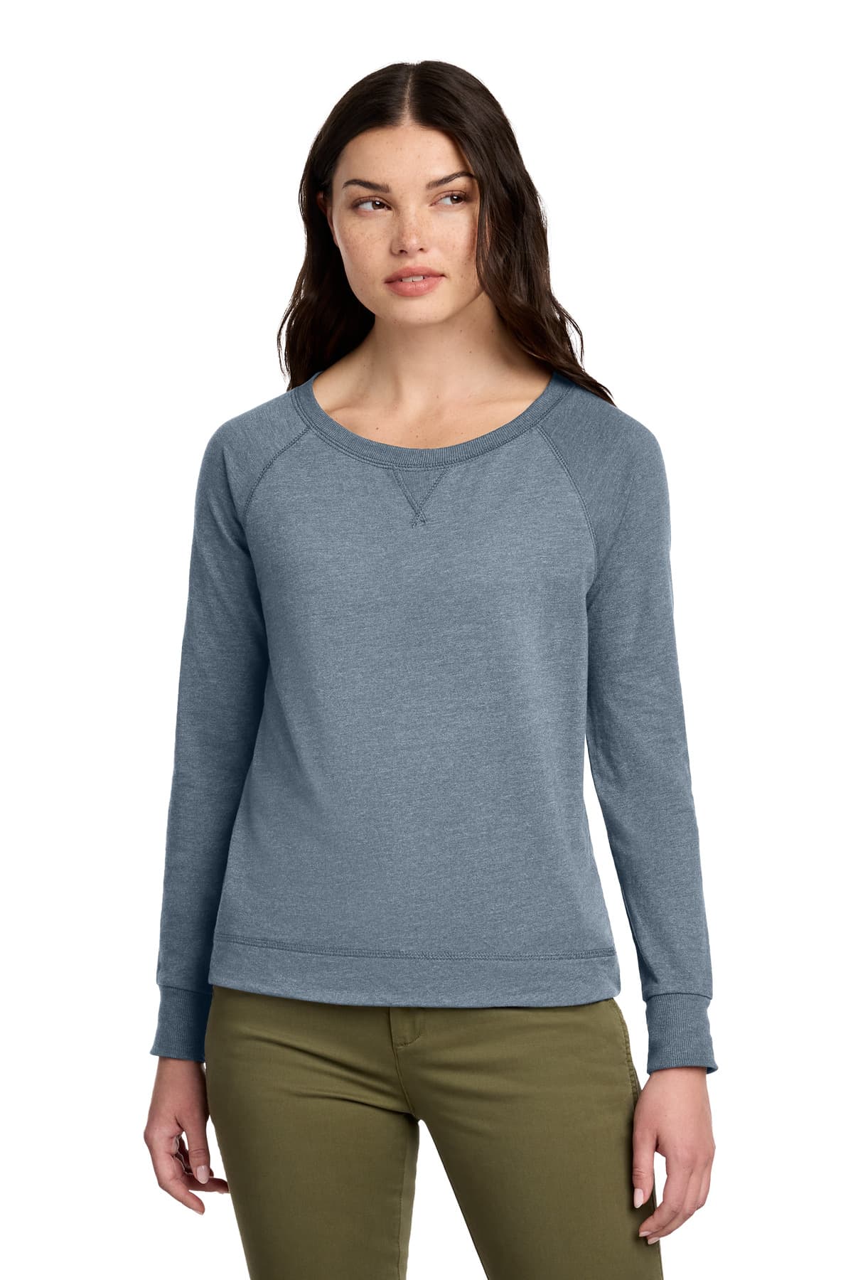 District ® Women's Featherweight French Terry  Long Sleeve Crewneck — Flint Blue Heather