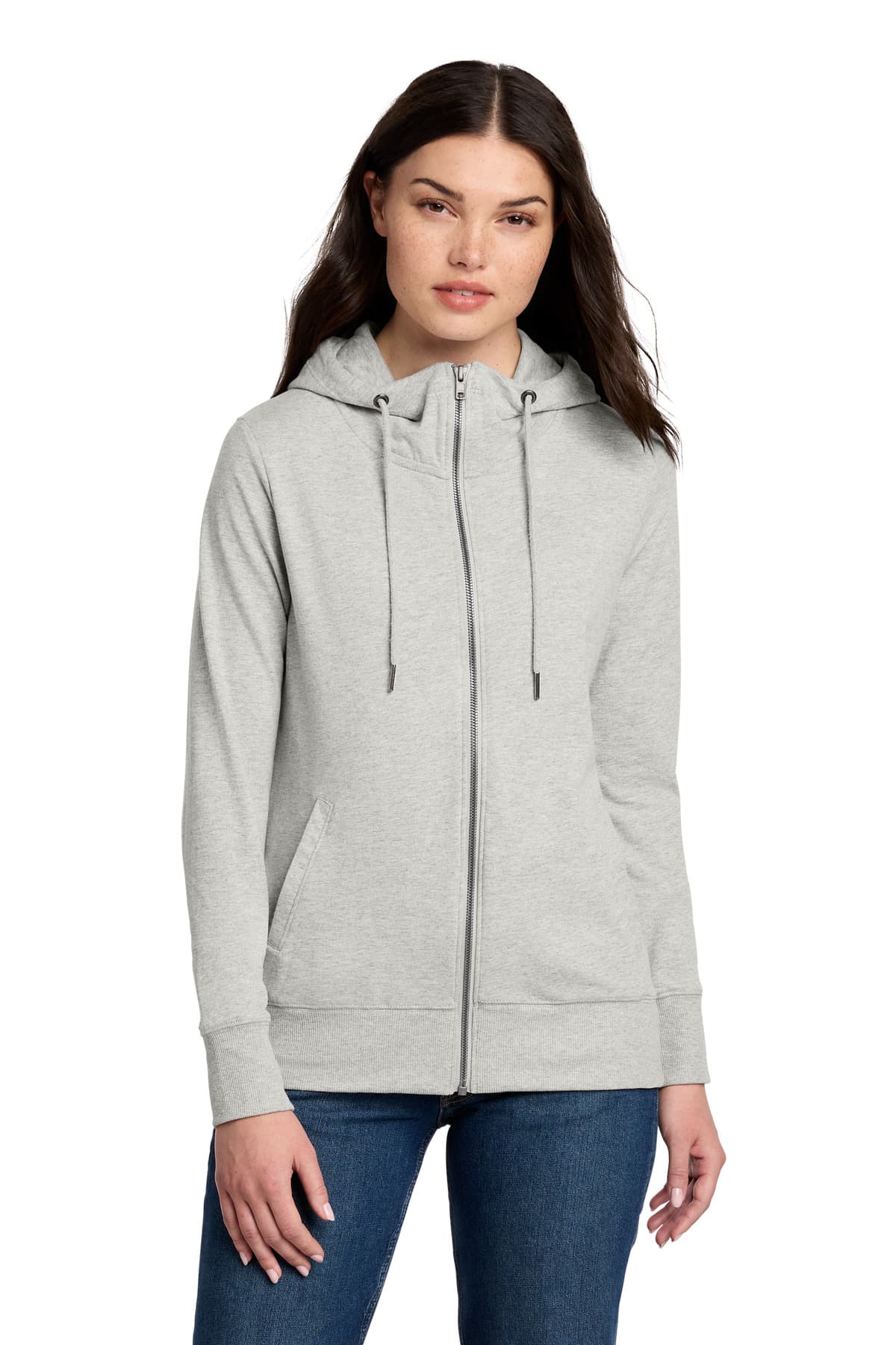 District ® Women's Featherweight French Terry  Full-Zip Hoodie — Light Heather Grey