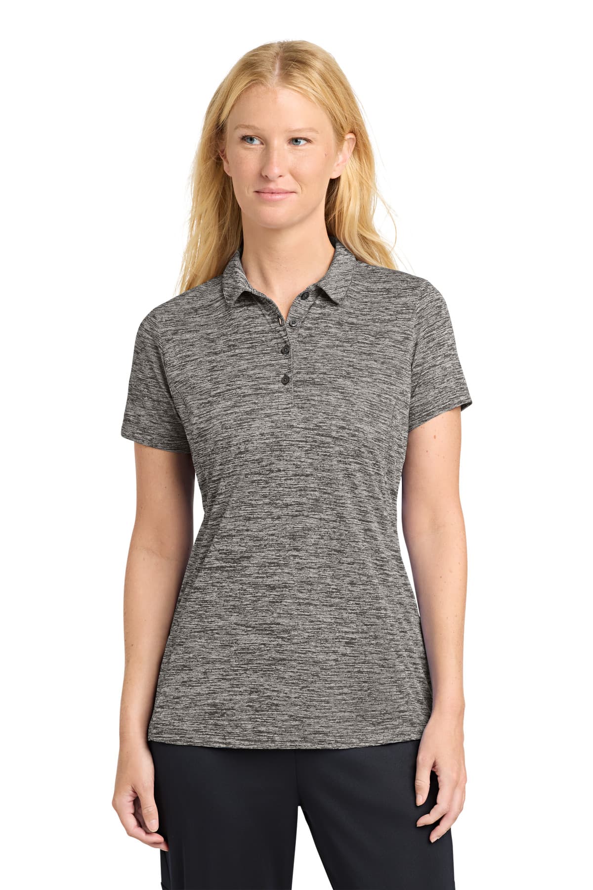 Sport-Tek ® Women's PosiCharge ® Electric Heather Polo — Black Electric