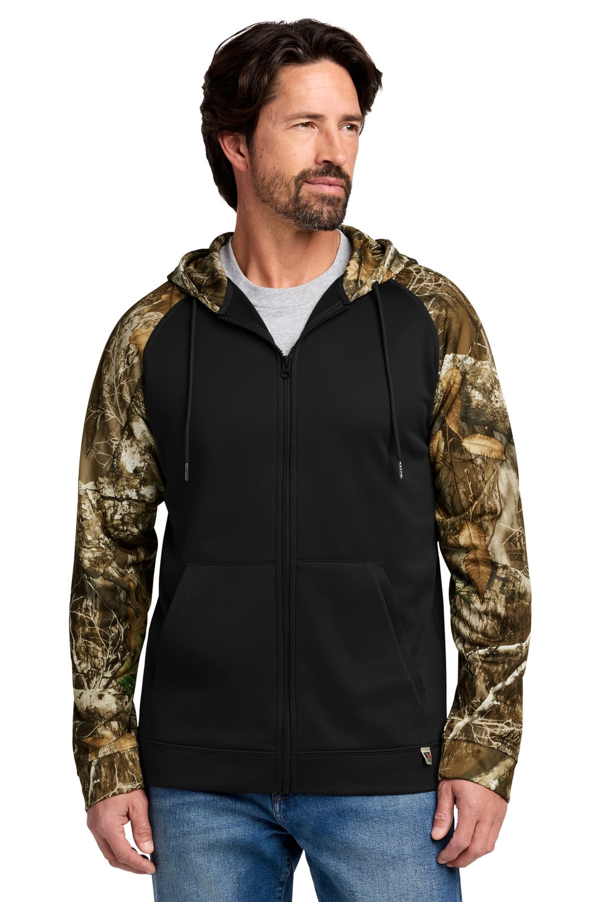 Russell Outdoors  Realtree ® Performance Colorblock Full-Zip Hoodie — Black/ Realtree Edge