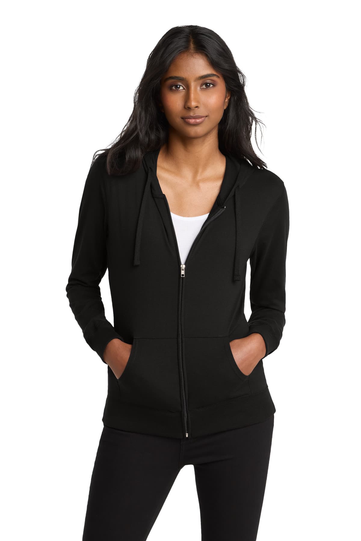 District ® Women's Fitted Jersey Full-Zip Hoodie — Black