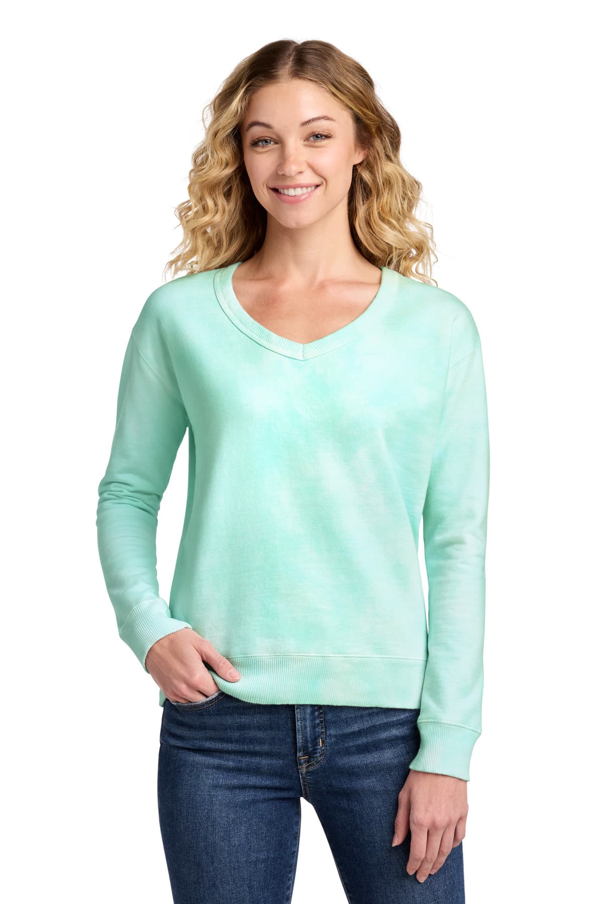 Port & Co  Women's Beach Wash ® Cloud Tie-Dye V-Neck Sweatshirt