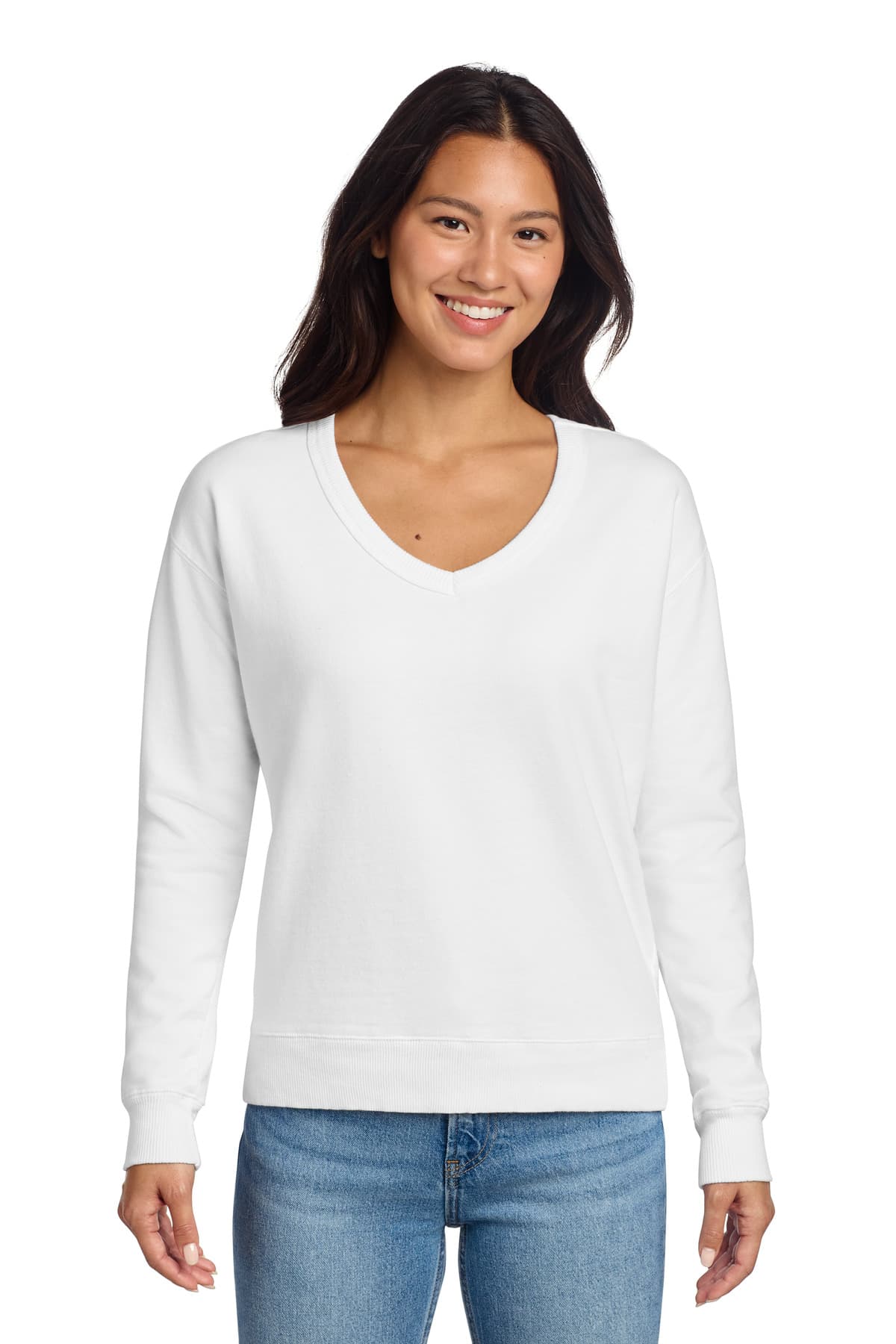 Port & Co  Women's Beach Wash ® Garment-Dyed V-Neck Sweatshirt — White