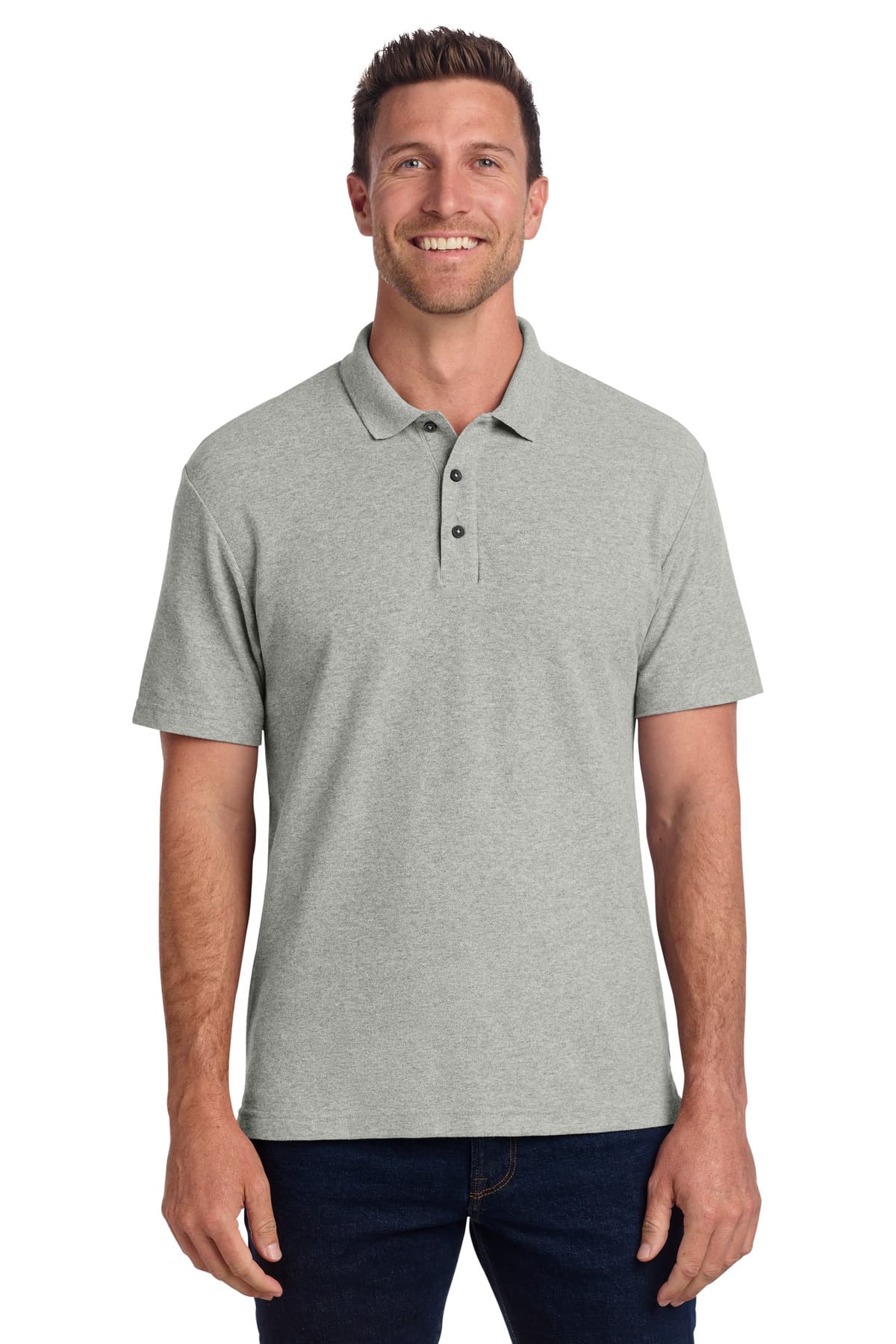 Port Authority ® C-FREE ® Cotton Blend Pique Polo — Deep Smoke Heather