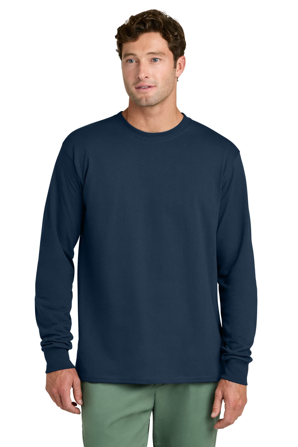 Port & Co  Long Sleeve Core Cotton Tee — Navy