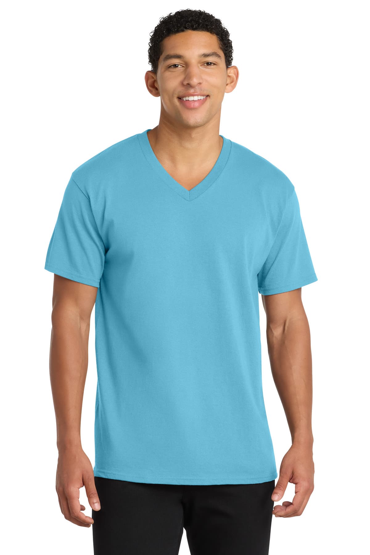 Port & Co  Core Cotton V-Neck Tee — Aquatic Blue