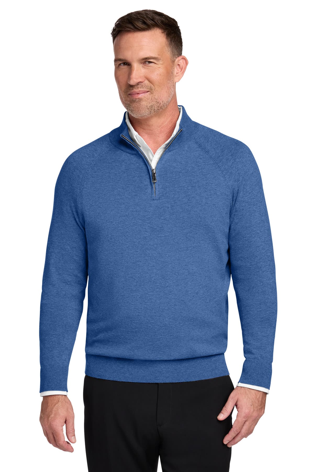 Brooks Brothers ® Cotton Stretch 1/4-Zip Sweater — Charter Blue Heather