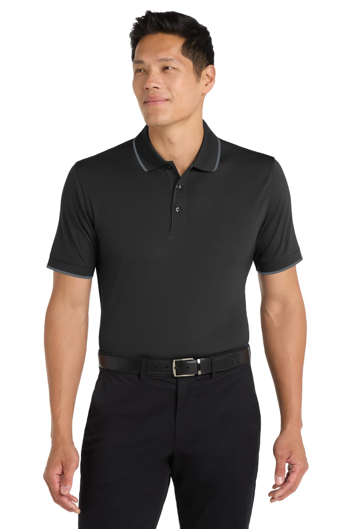 Port Authority ® Dry Zone ® UV Micro-Mesh Tipped Polo — Deep Black/ Graphite