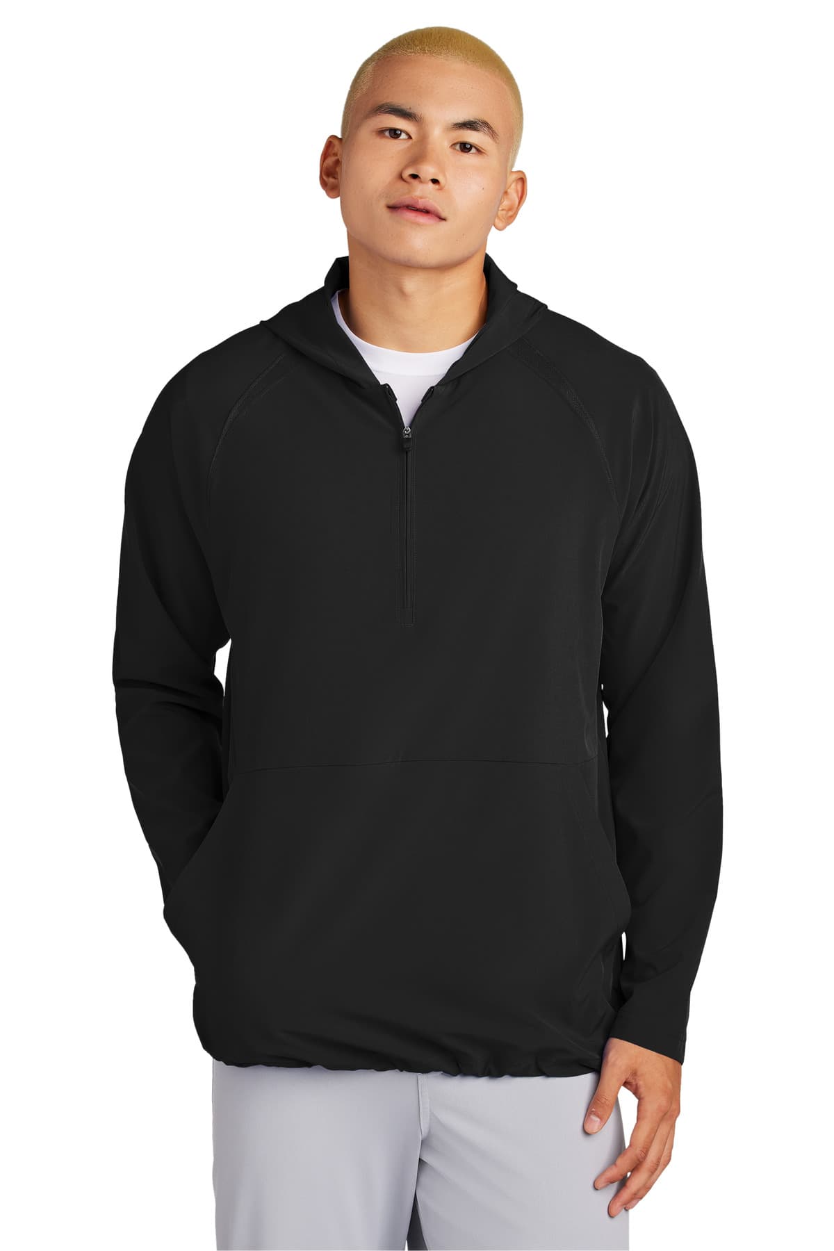 Sport-Tek ® Repeat 1/2-Zip Long Sleeve Hooded Jacket — Black