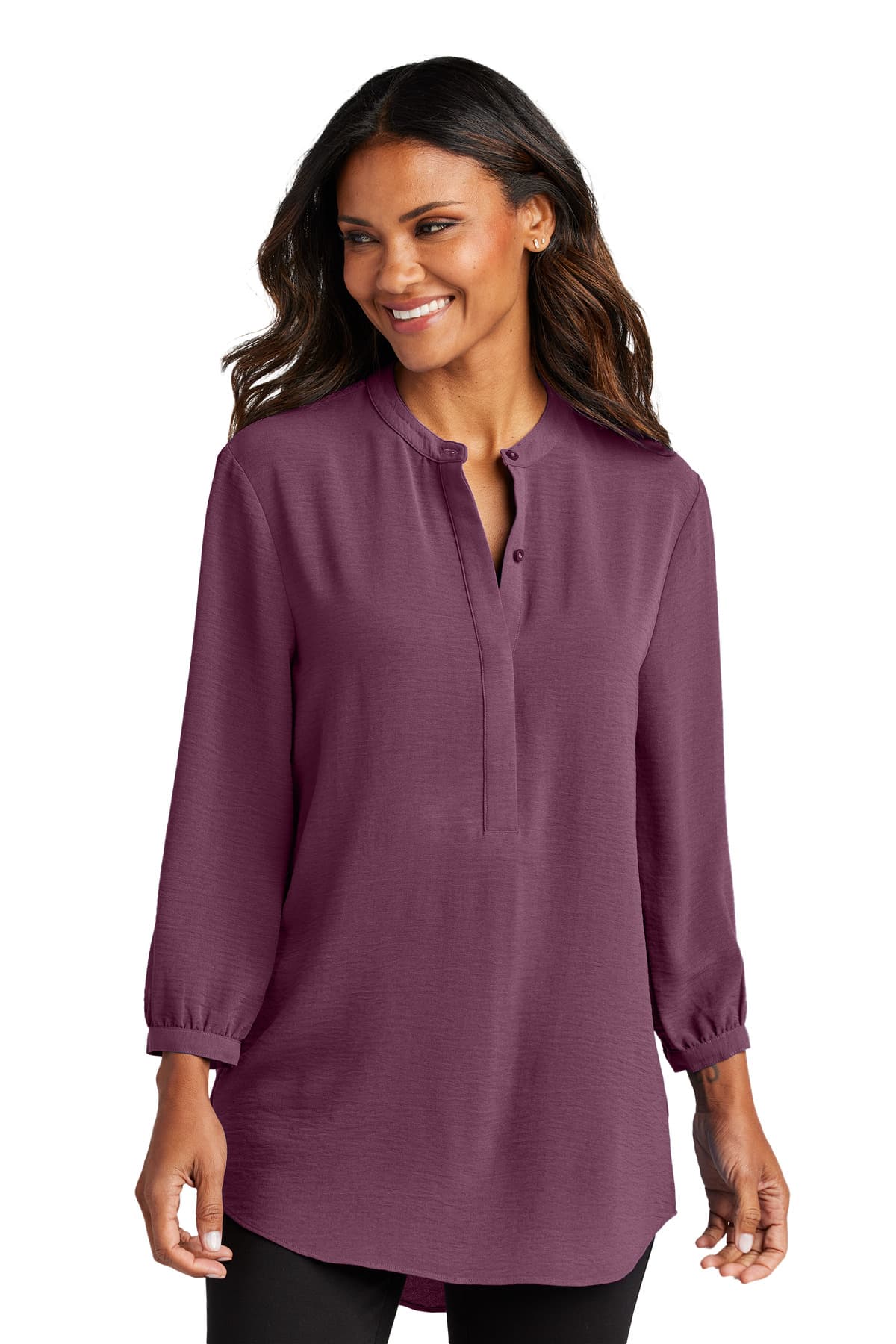 Port Authority ® Women's 3/4-Sleeve Textured Crepe Tunic — Purple Mist