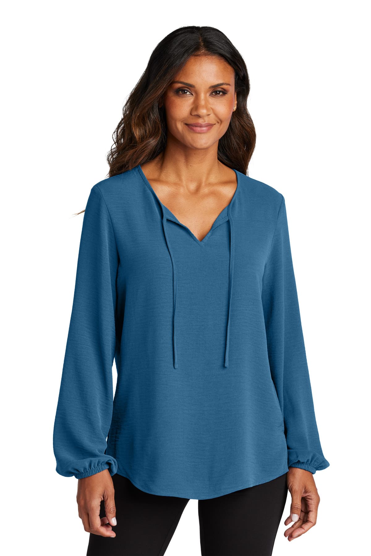 Port Authority ® Women's Textured Crepe Blouse — Aegean Blue