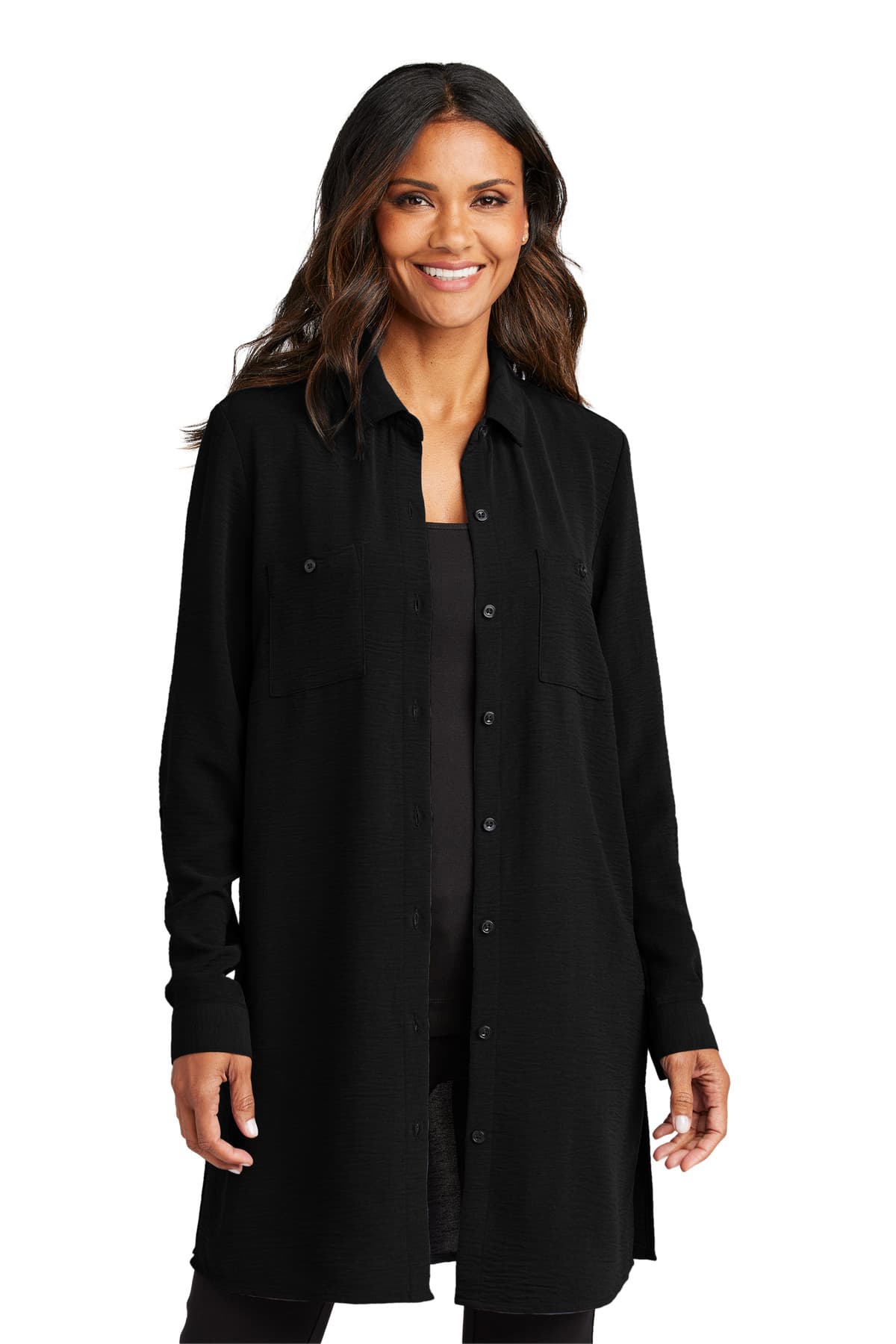 Port Authority ® Women's Textured Crepe Long Tunic — Deep Black