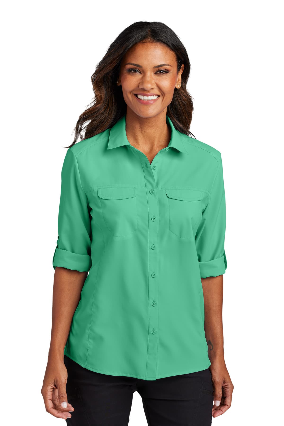 Port Authority ® Women's Long Sleeve UV Daybreak Shirt — Bright Seafoam
