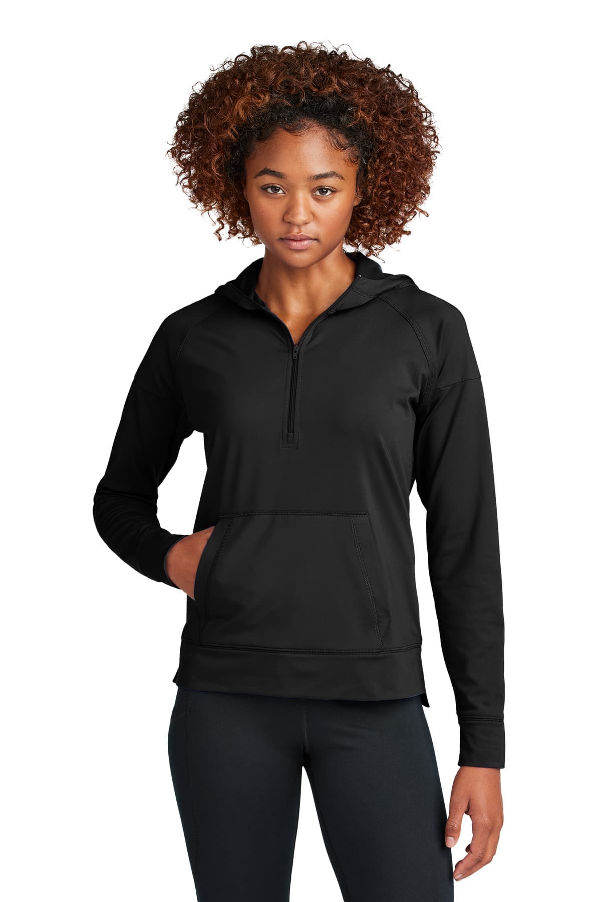 Sport-Tek ® Women's Sport-Wick ® Stretch 1/2-Zip Hoodie — Black