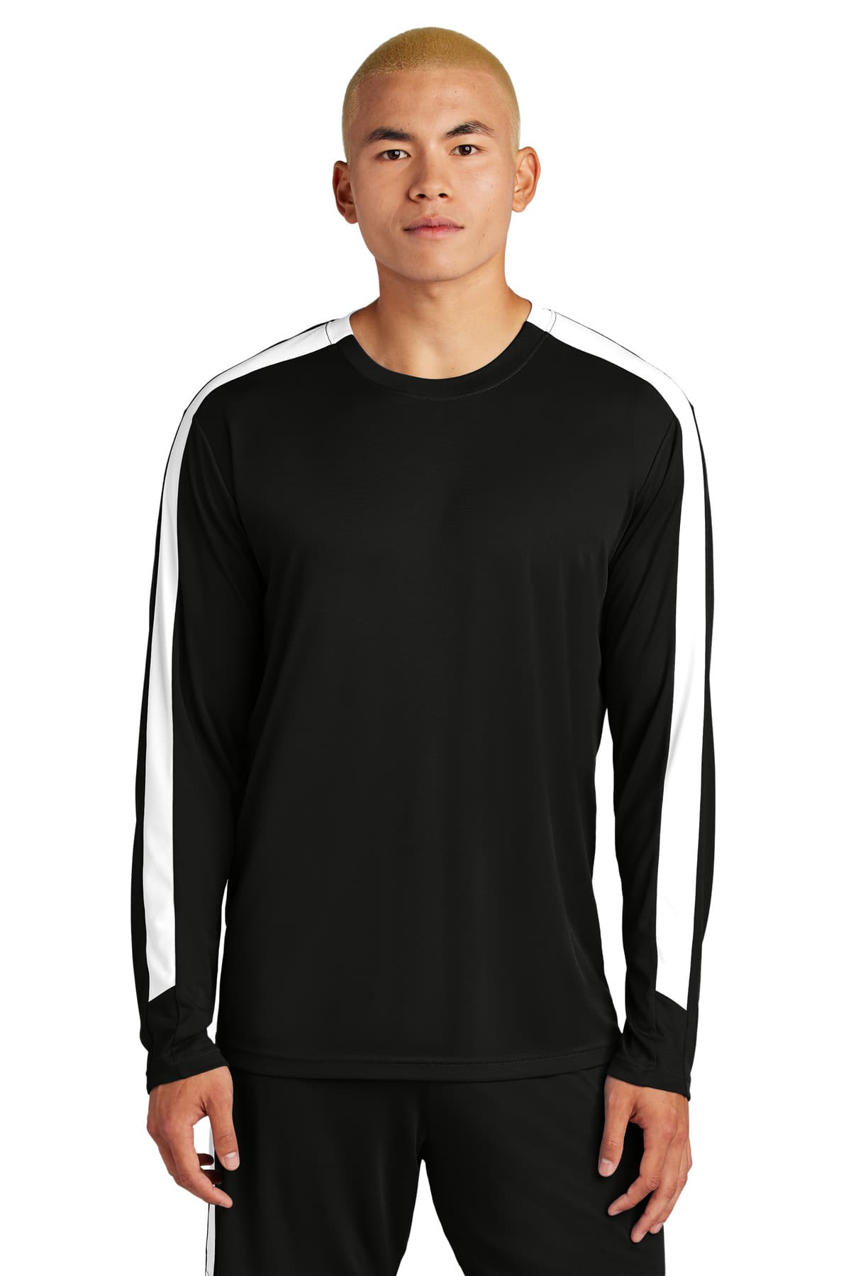Sport-Tek ® Competitor  United Long Sleeve Crew — Black/ White