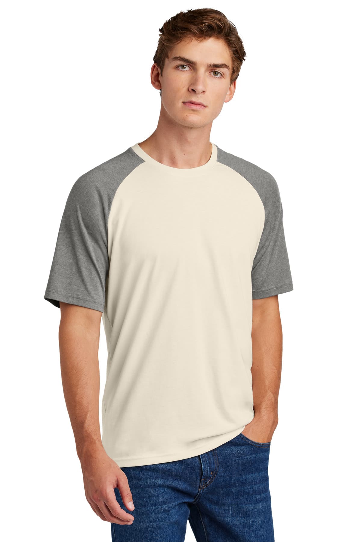 Sport-Tek ® Halftime Raglan Tee — Vintage Heather/ Ecru