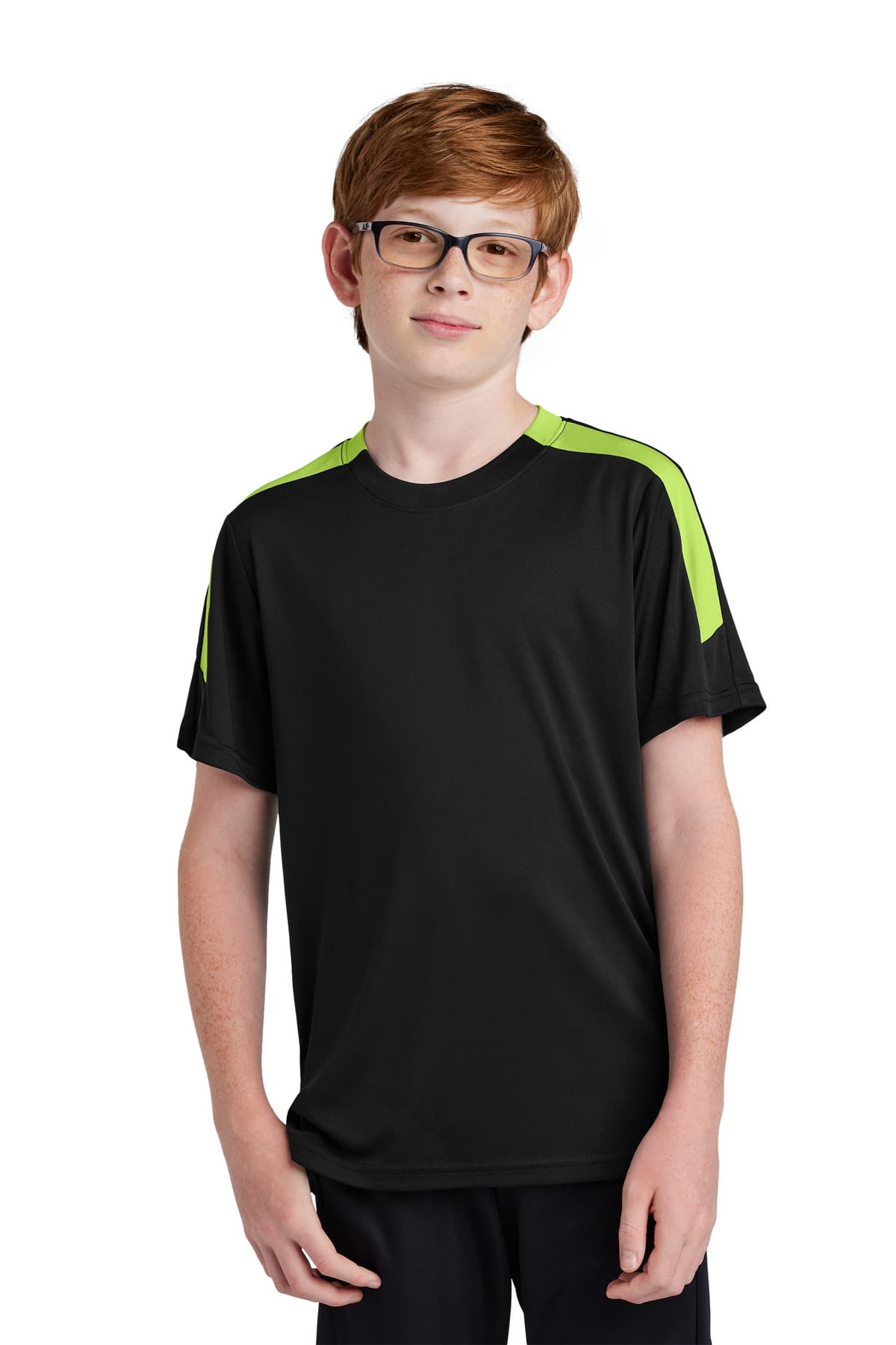 Sport-Tek ® Youth Competitor  United Crew — Black/ Lime Shock