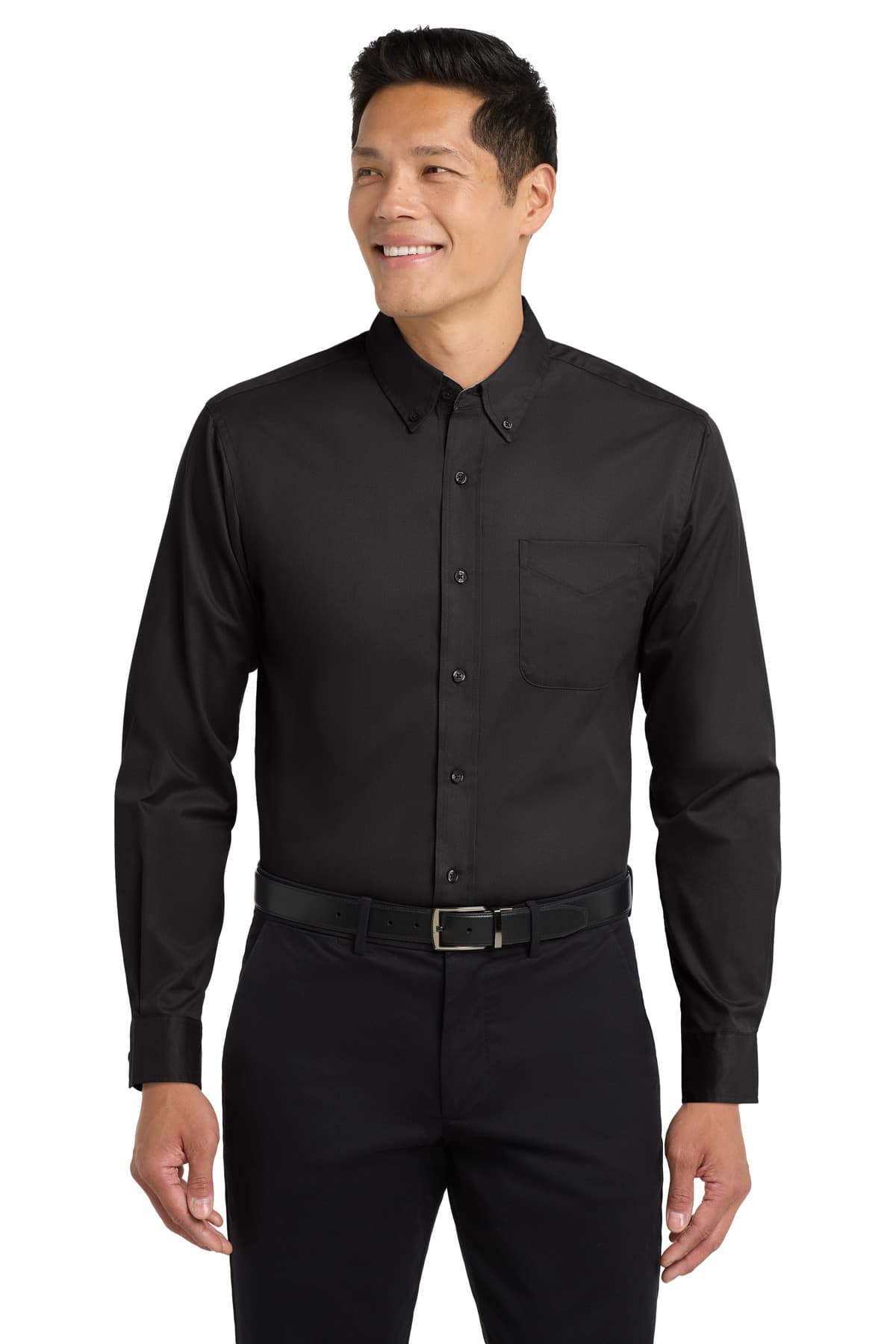 Port Authority ® Extended Size Long Sleeve Easy Care Shirt — Black/ Light Stone