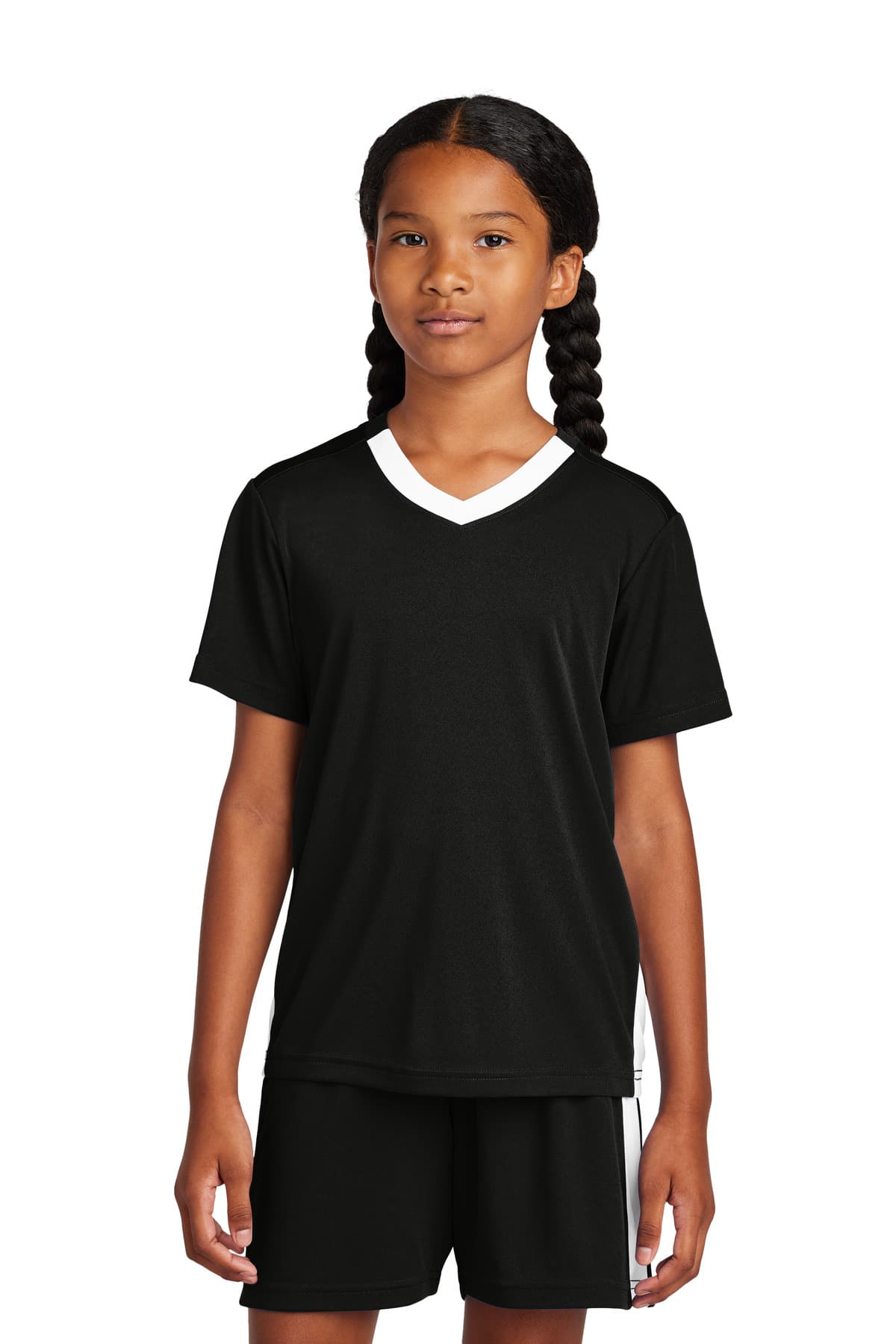 Sport-Tek ® Youth Competitor  United V-Neck — Black/ White