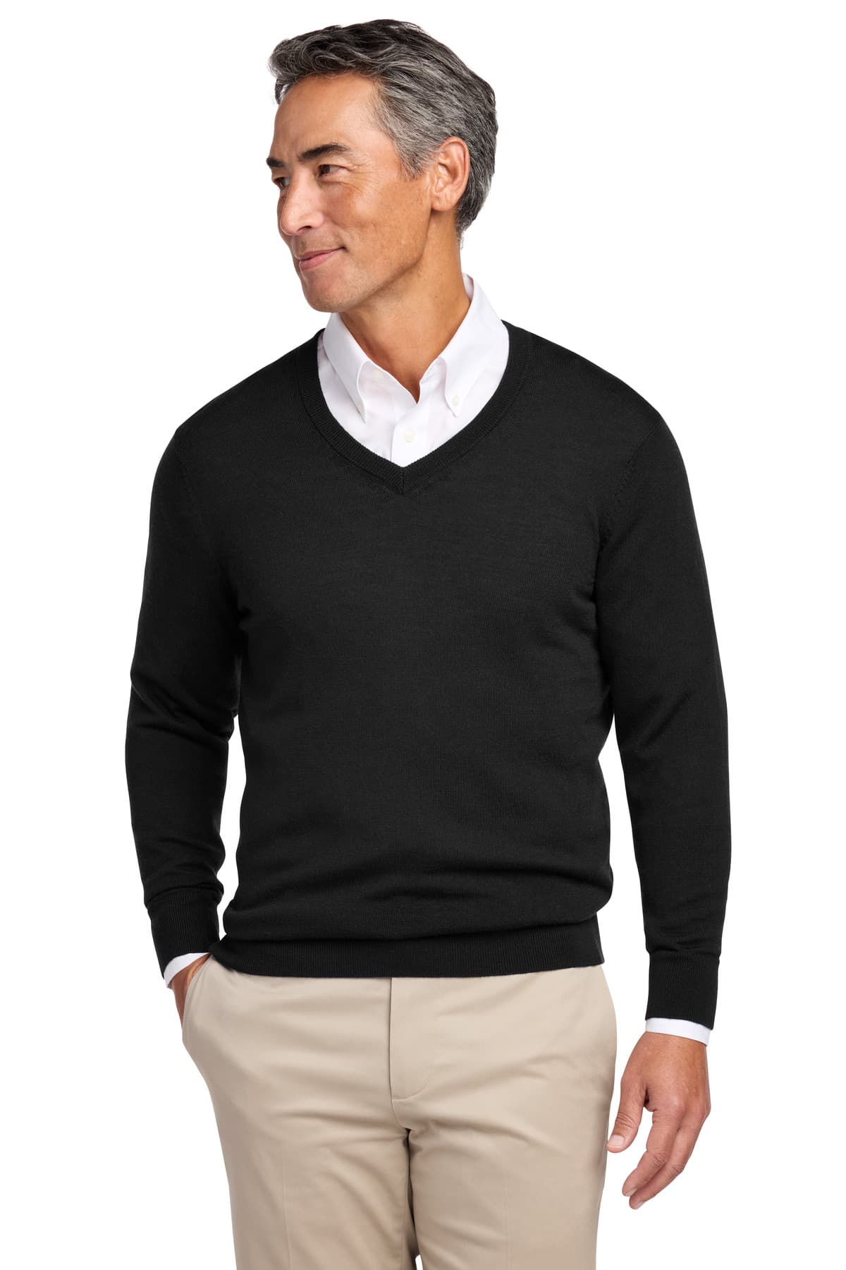 Brooks Brothers ® Washable Merino V-Neck Sweater — Deep Black