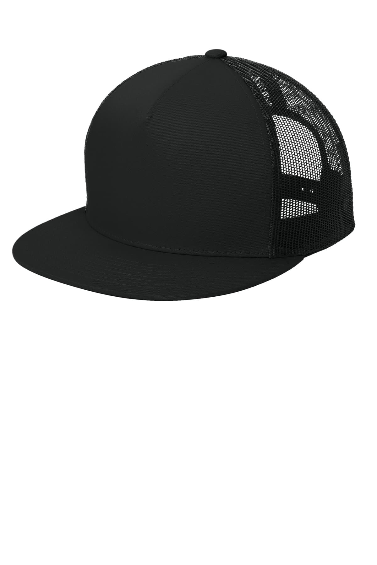 Sport-Tek ® YP Classics ® 5-Panel Classic Trucker Mesh Back Cap — Black/ Black