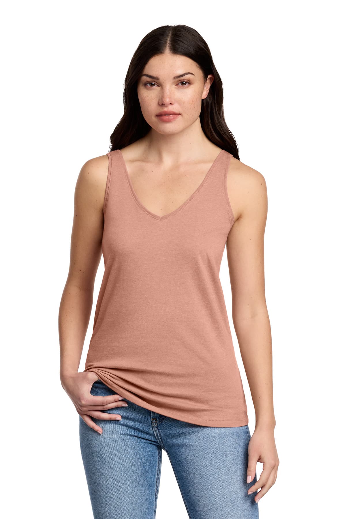 District ® Women's Perfect Blend ® CVC V-Neck Tank — Nostalgia Rose Heather