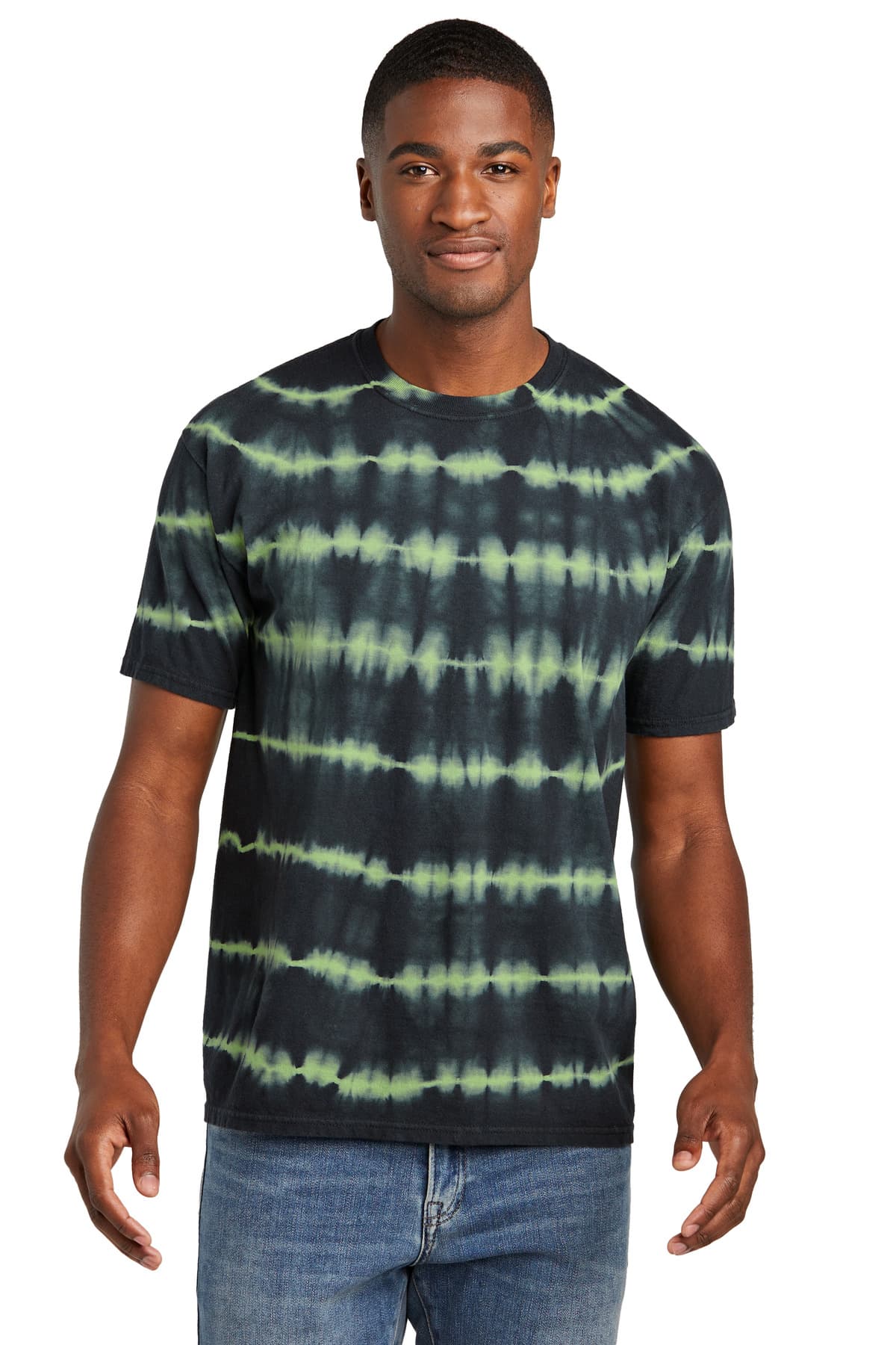 Port & Co  Allover Stripe Tie-Dye Tee — Green Tea/ Black