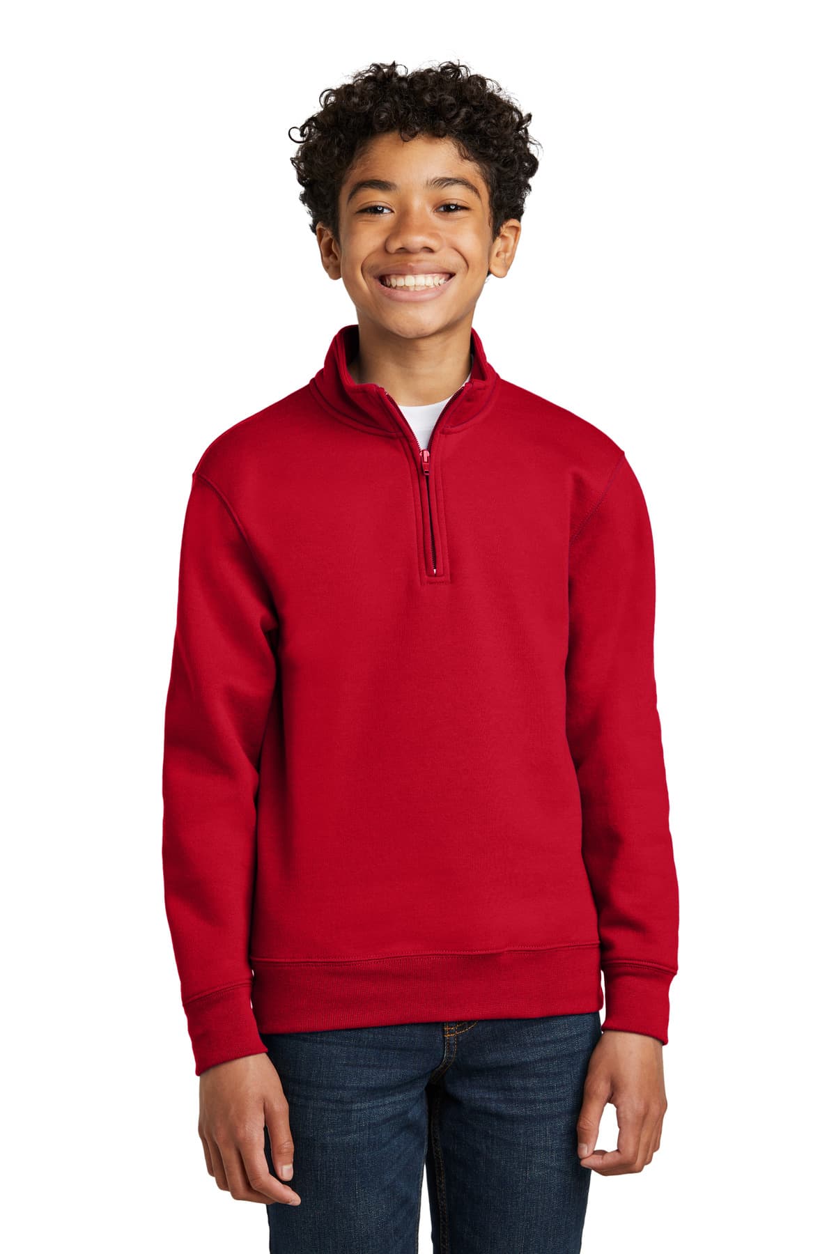 Port & Co  Youth Core Fleece 1/4-Zip Pullover Sweatshirt — Red